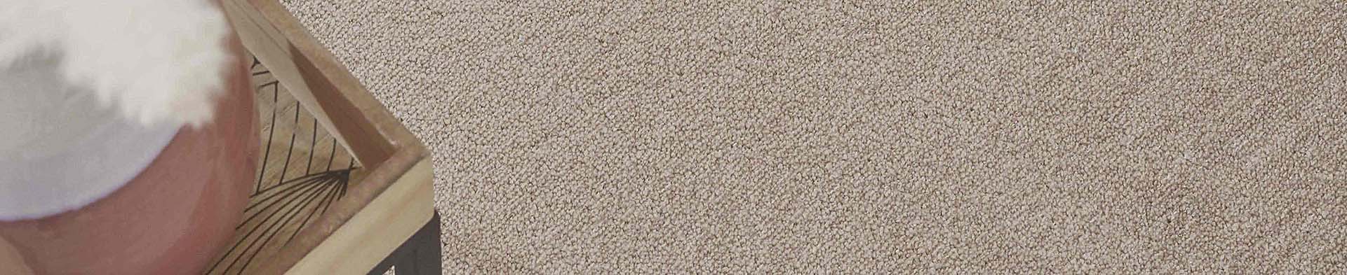 Teppichboden liegt auf dem Boden neben einem Holzkasten mit einer Pflanze darauf.