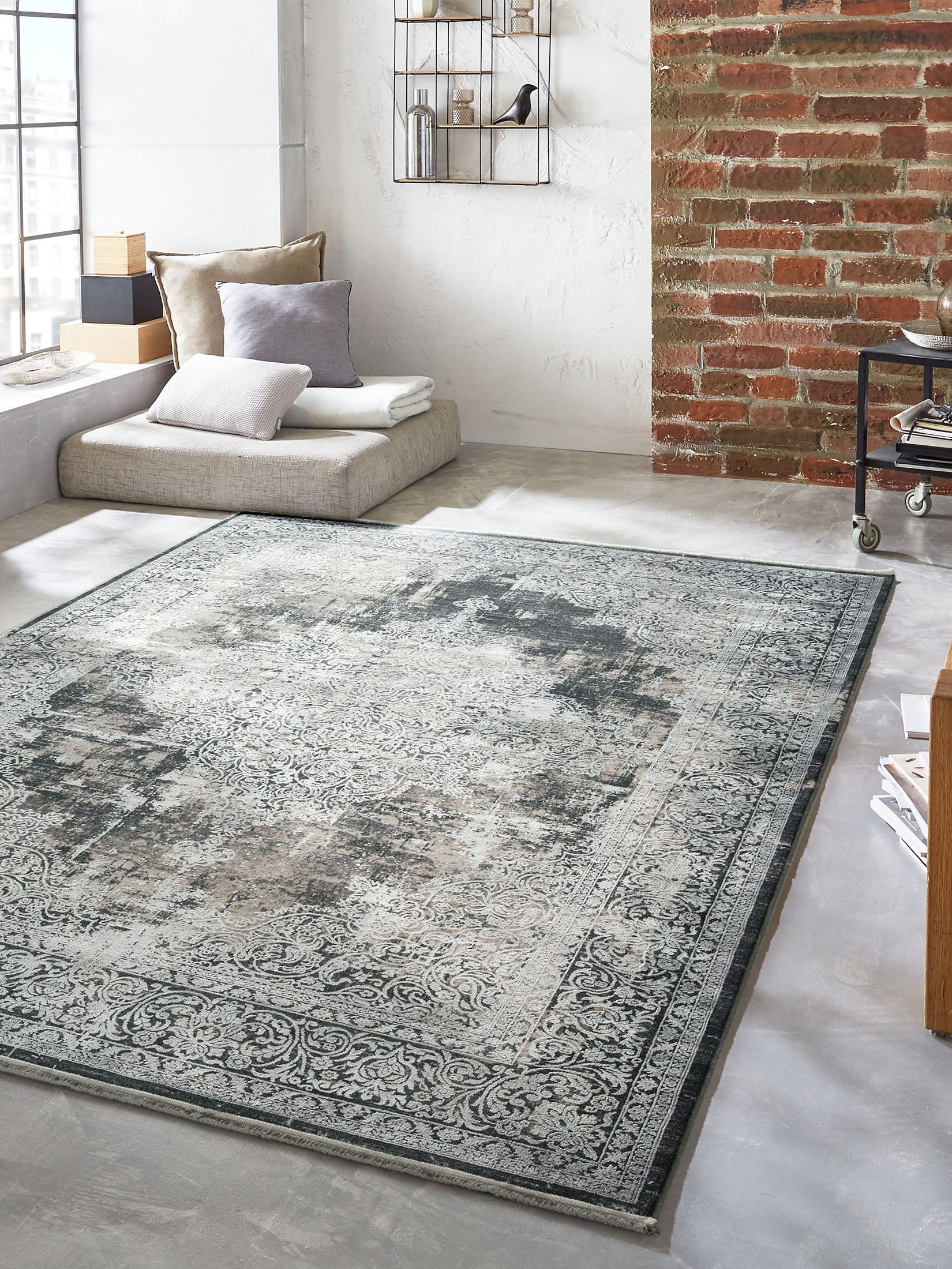 VintageTeppich von Kibek Alessandria in Silber, 80x150cm