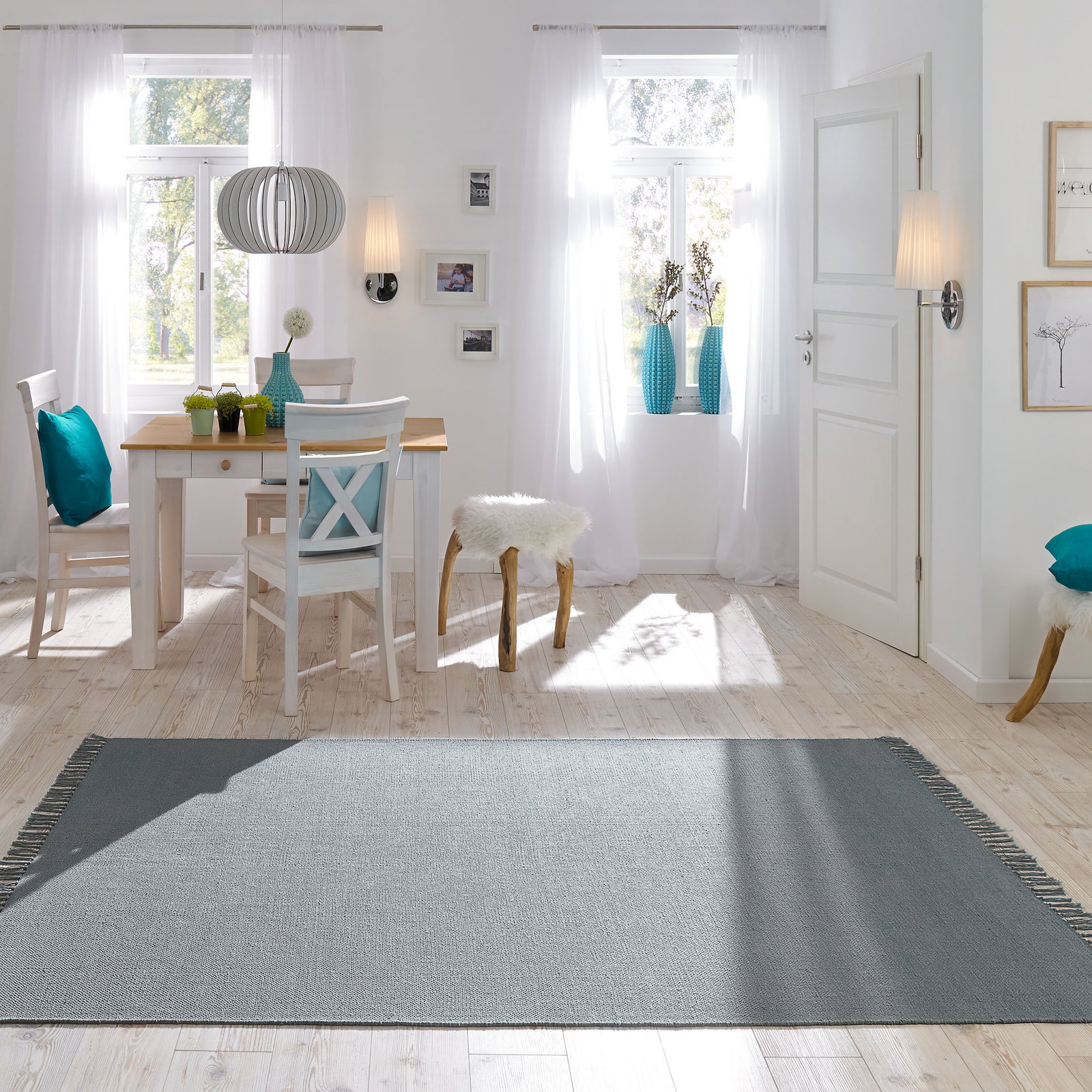 Kibek Baumwoll-Teppich - Summerweave Grau 170 x 240 cm 100 % Baumwolle