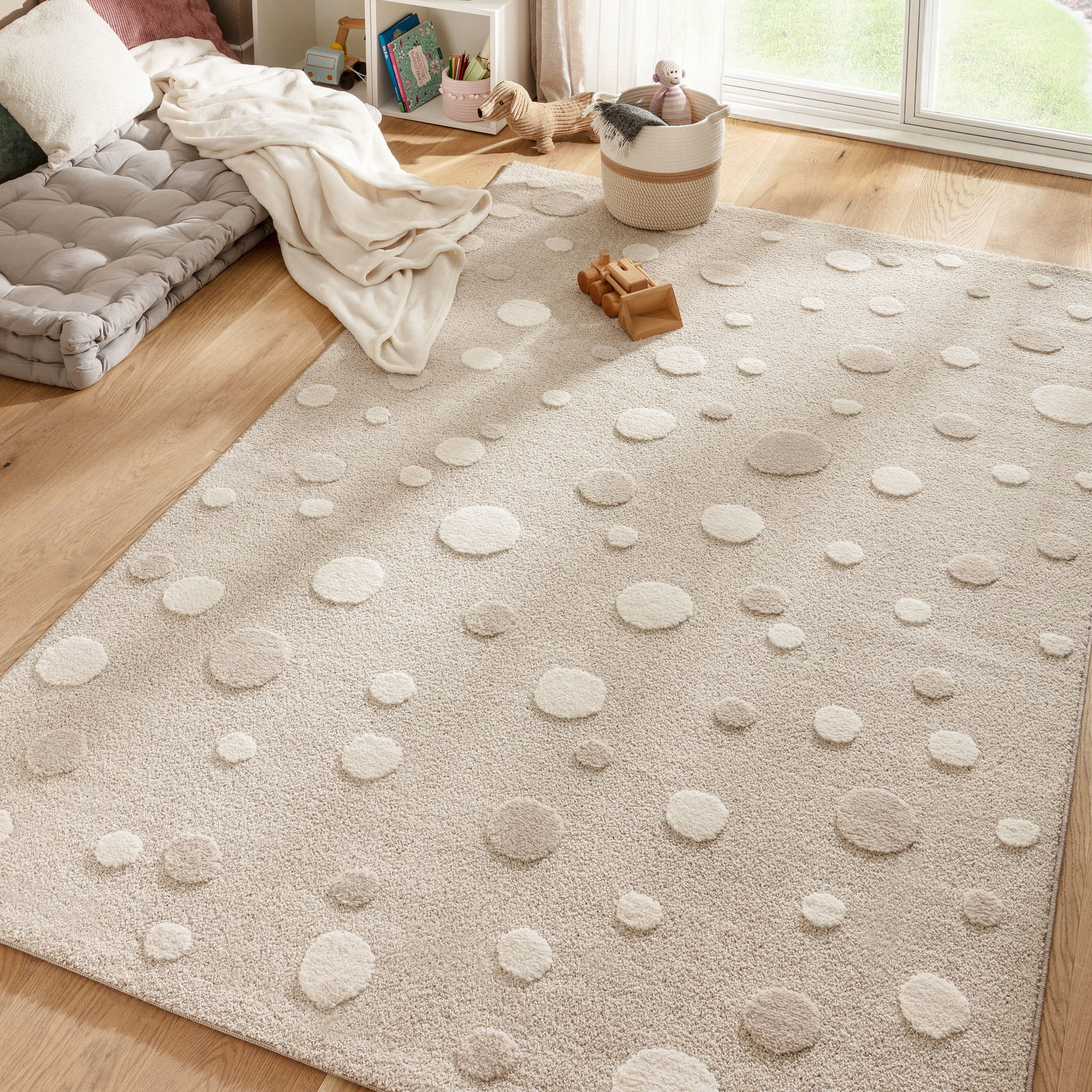 Kibek Kinder-Teppich - Pünktchen Beige 160 x 230 cm