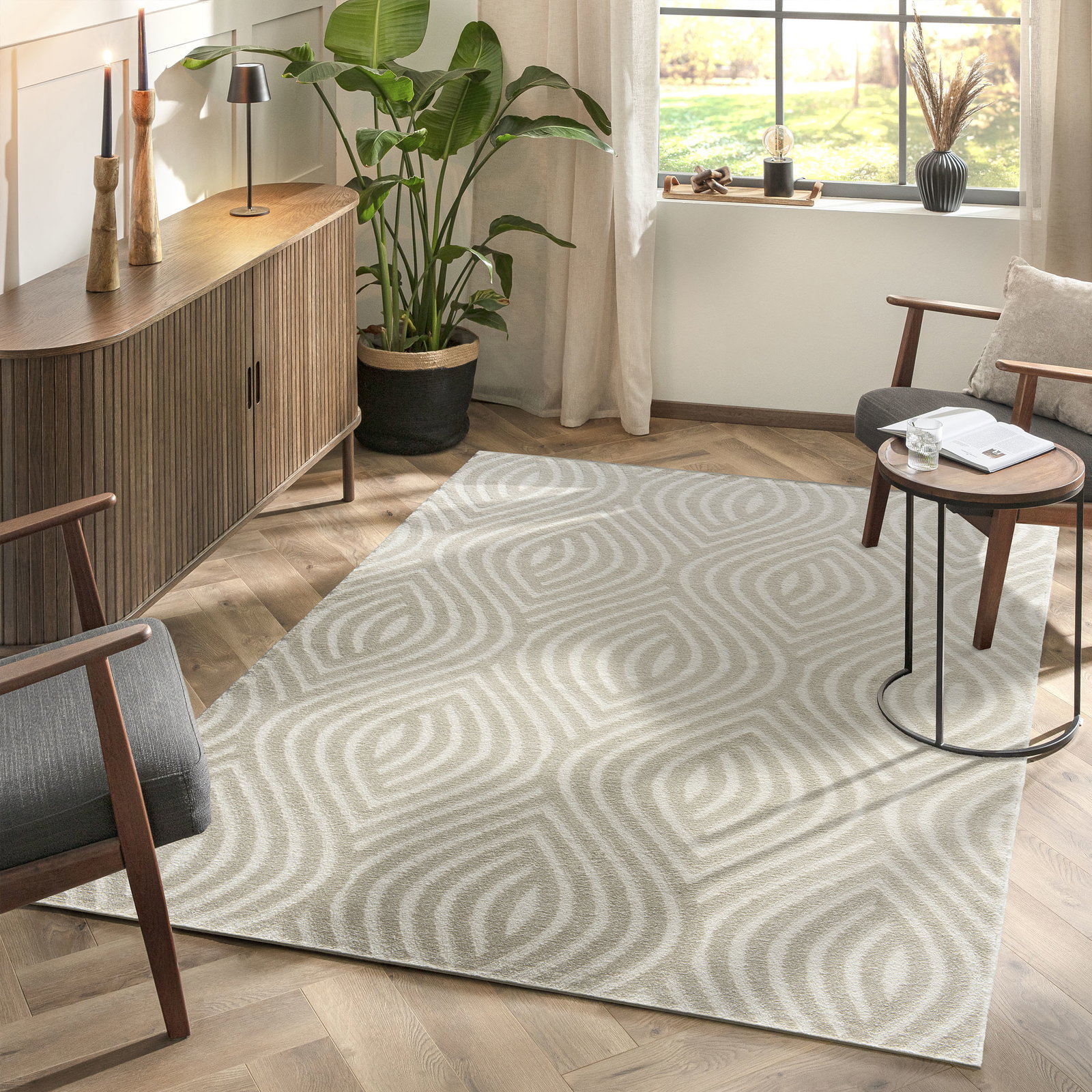 Kibek Moderner Teppich - Rombo Creme 240 x 340 cm