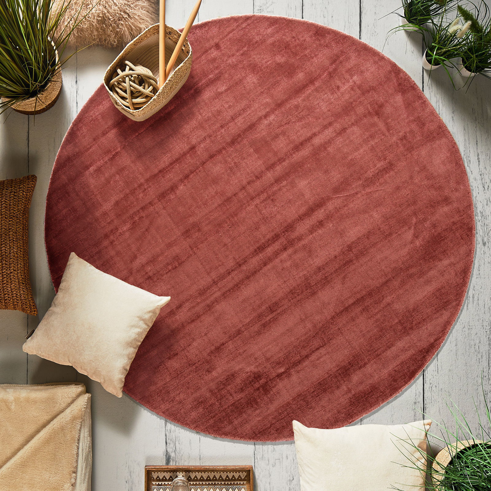 Kibek Viskose-Teppich - Miramar Rot 150 cm Ø 100% Viskose