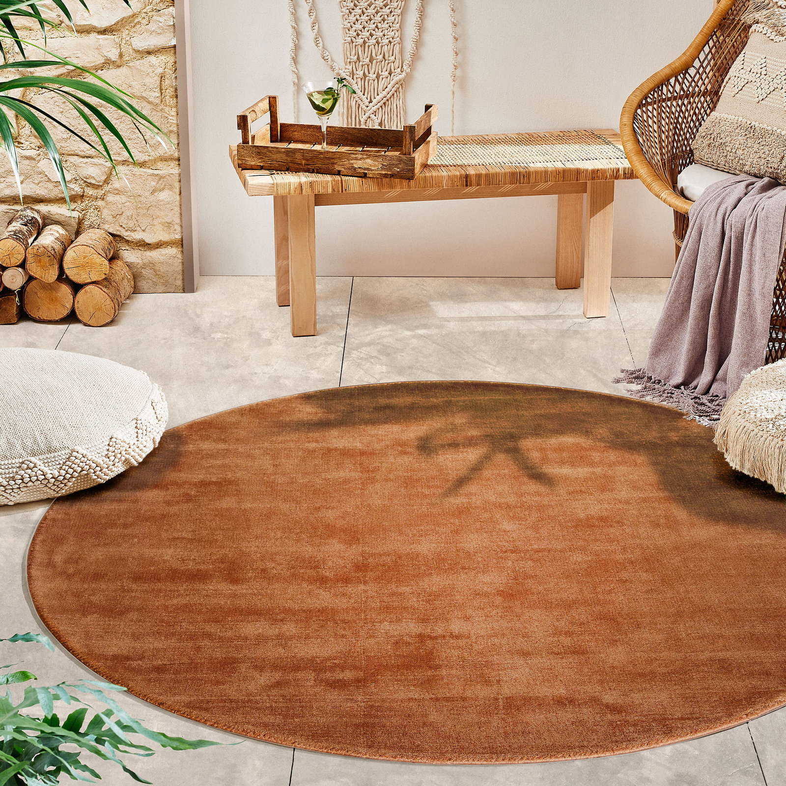 Kibek Viskose-Teppich - Piemonte Terracotta 200 cm Ø