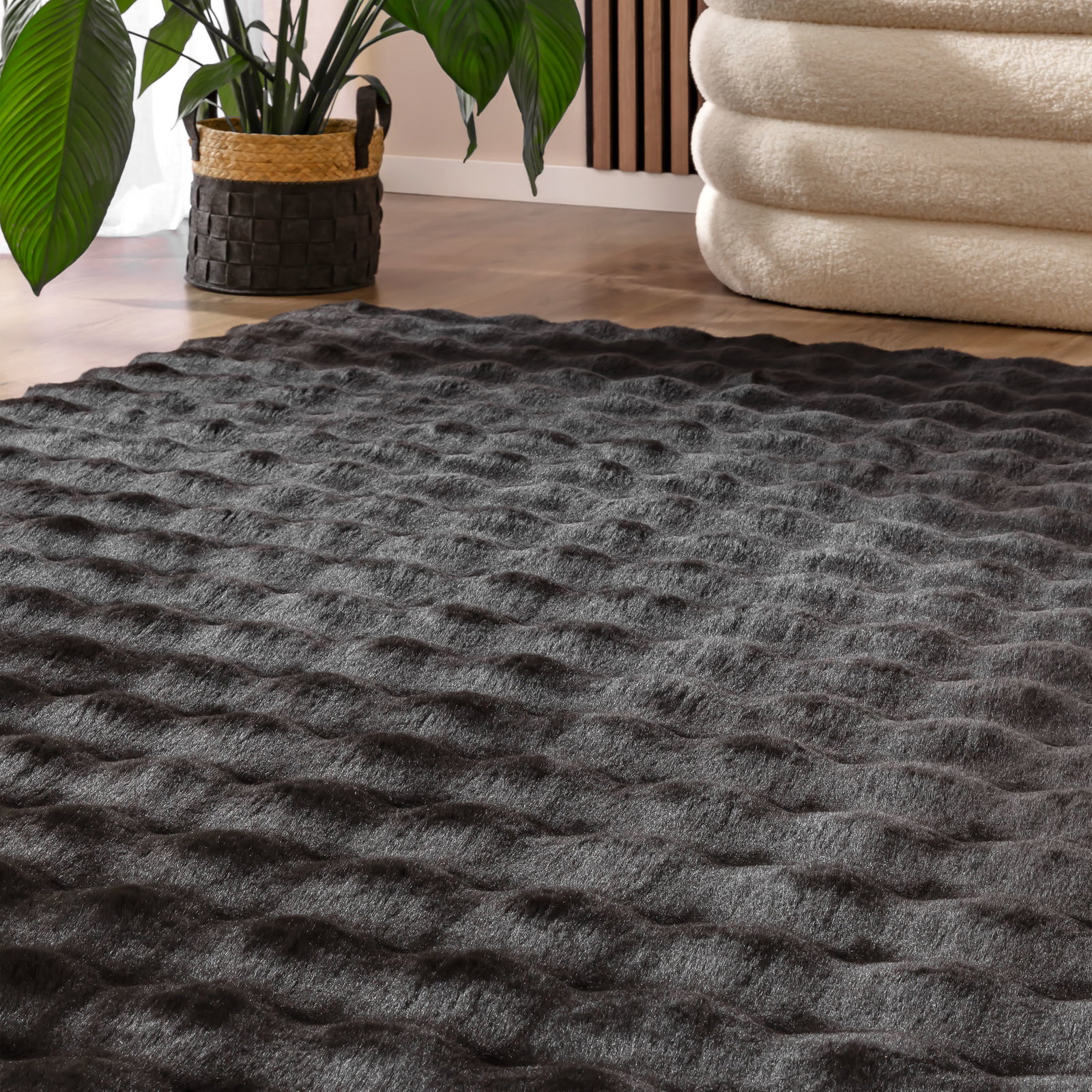 Kibek Kunstfell-Teppich - Heltborg Schwarz 80 x 150 cm 100% Polyester