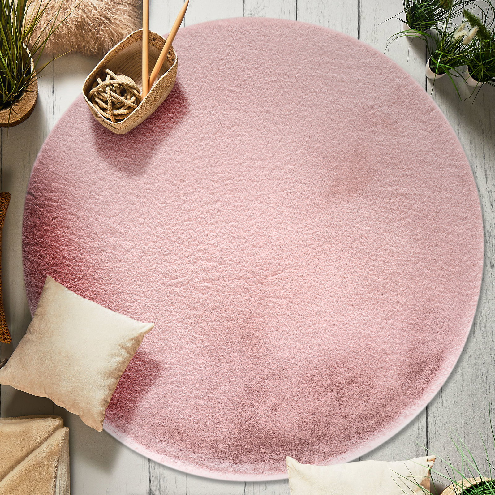 Kibek Kunstfell-Teppich - Ranua Rosa 100 cm Ø