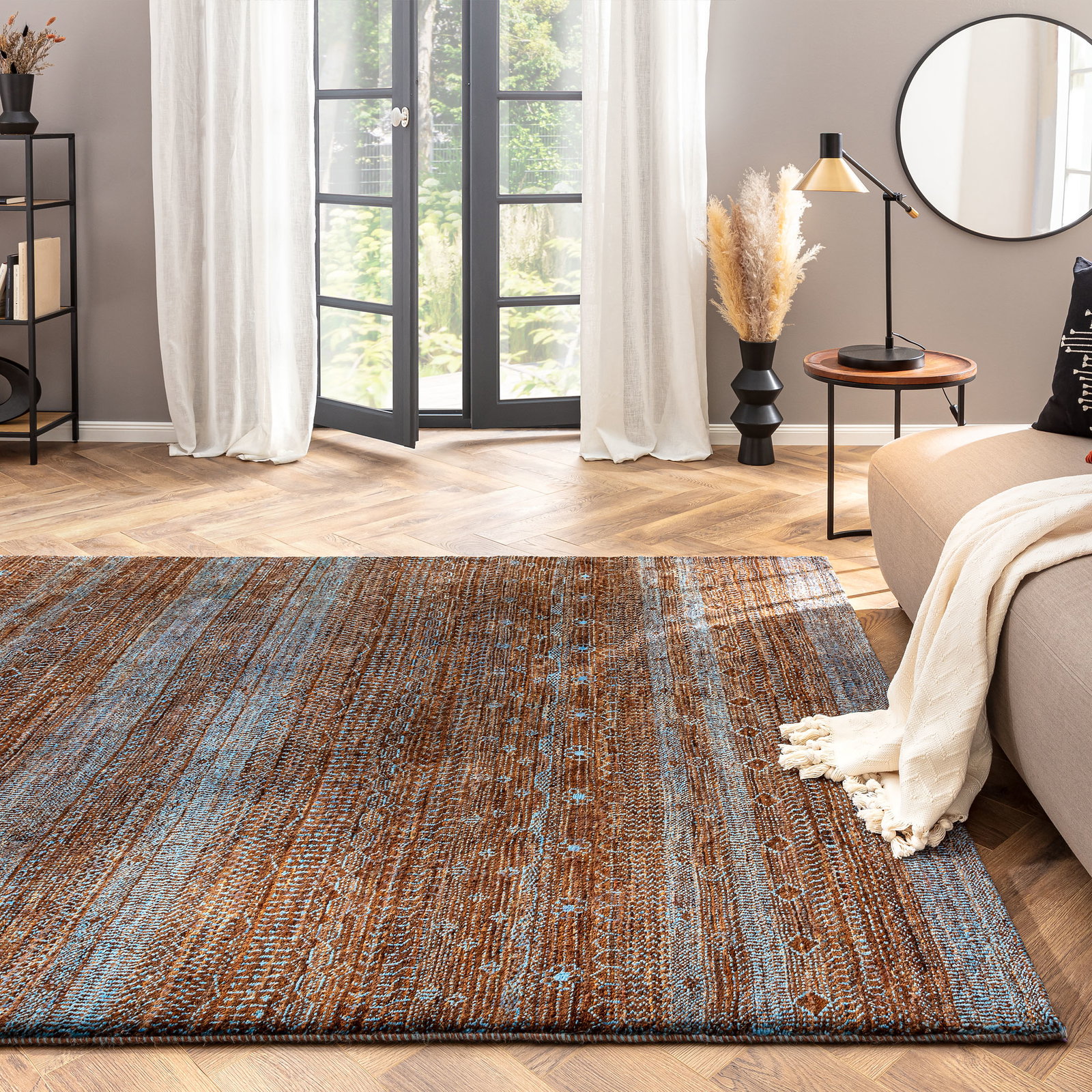 Kibek Contemporary-Gabbeh - Rutaba Blau 150 x 200 cm 100% Schurwolle