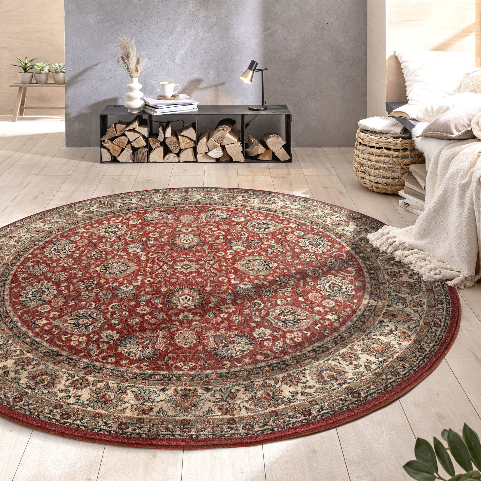 Kibek Orient-Teppich - New Smaragd Rot 160 cm Ø 100% Schurwolle