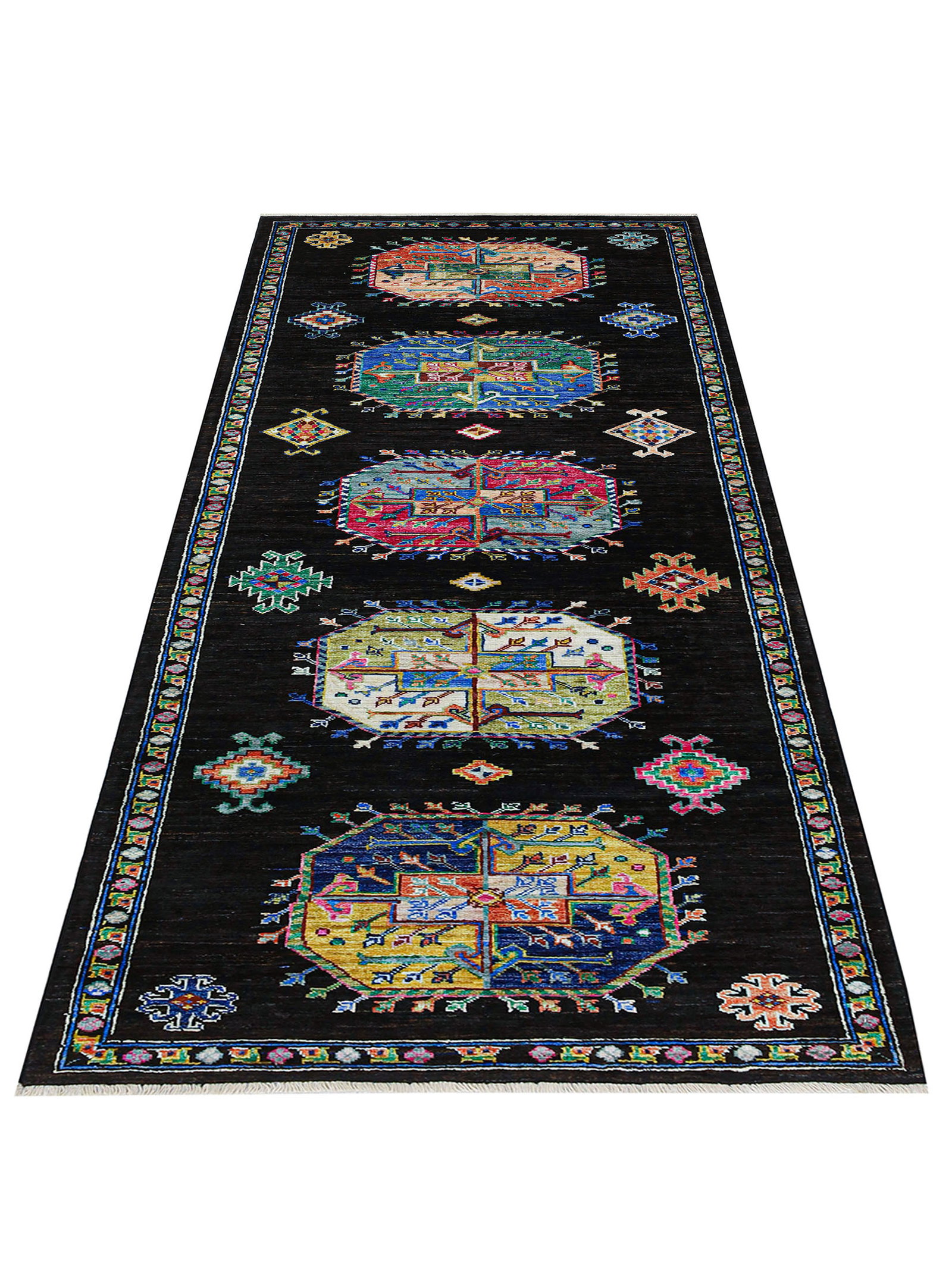 Kibek Unikat / Einzelstück - Buchara Ghazni Schwarz 70 x 250 cm 100% Schurwolle