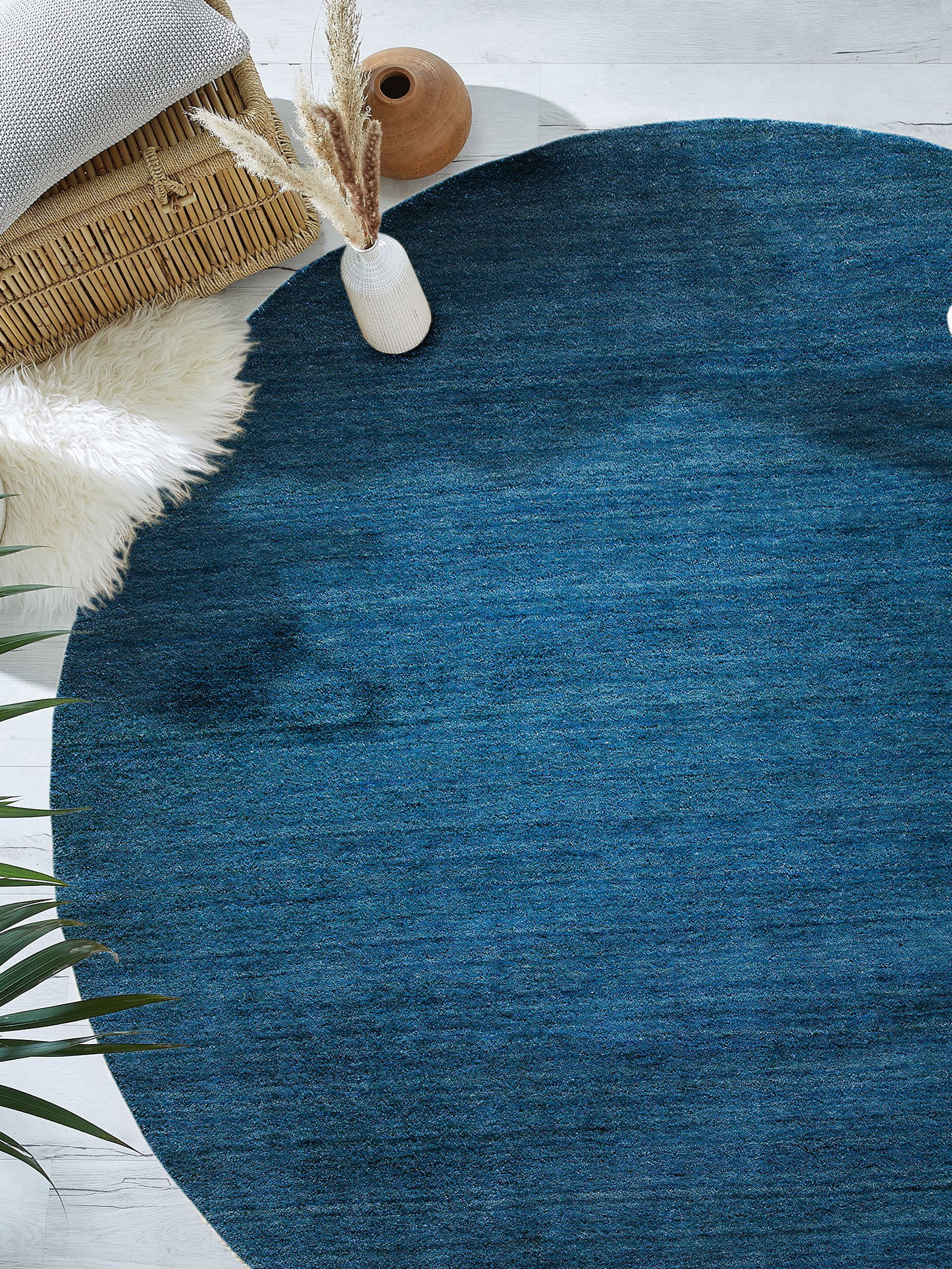 Kibek Woll-Teppich - Barwala Blau 250 cm Ø