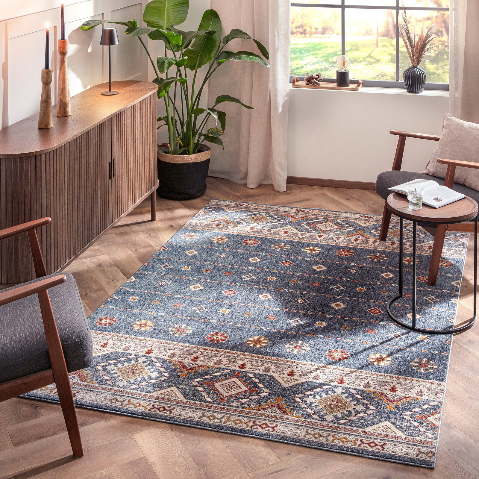 Kibek Orient-Teppich - Khandra Blau 80 x 150 cm 100 % Polyester