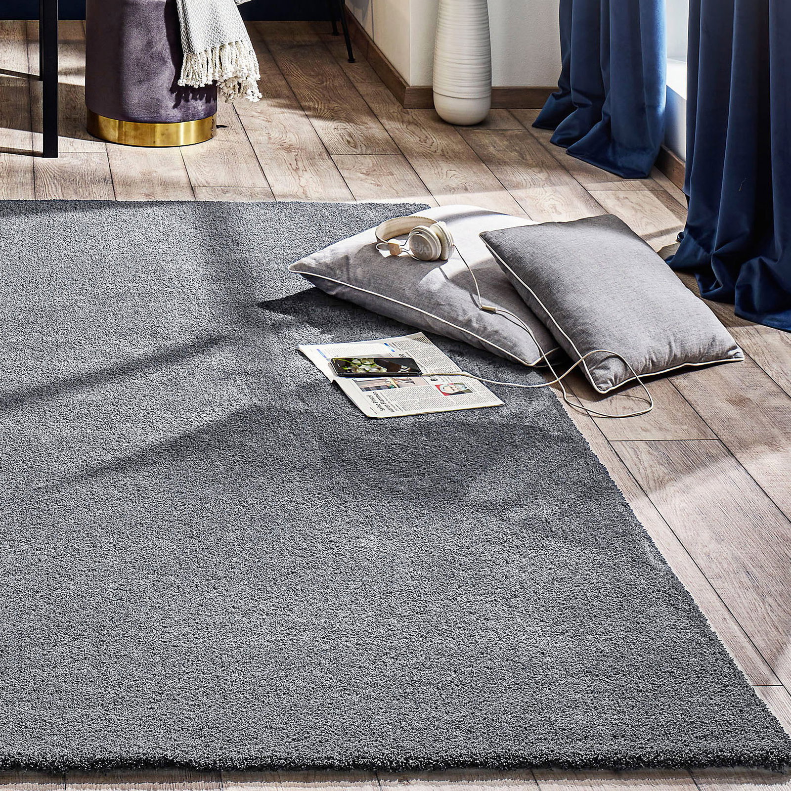 Kibek Hochflor-Teppich - Sensation Grau 60 x 115 cm