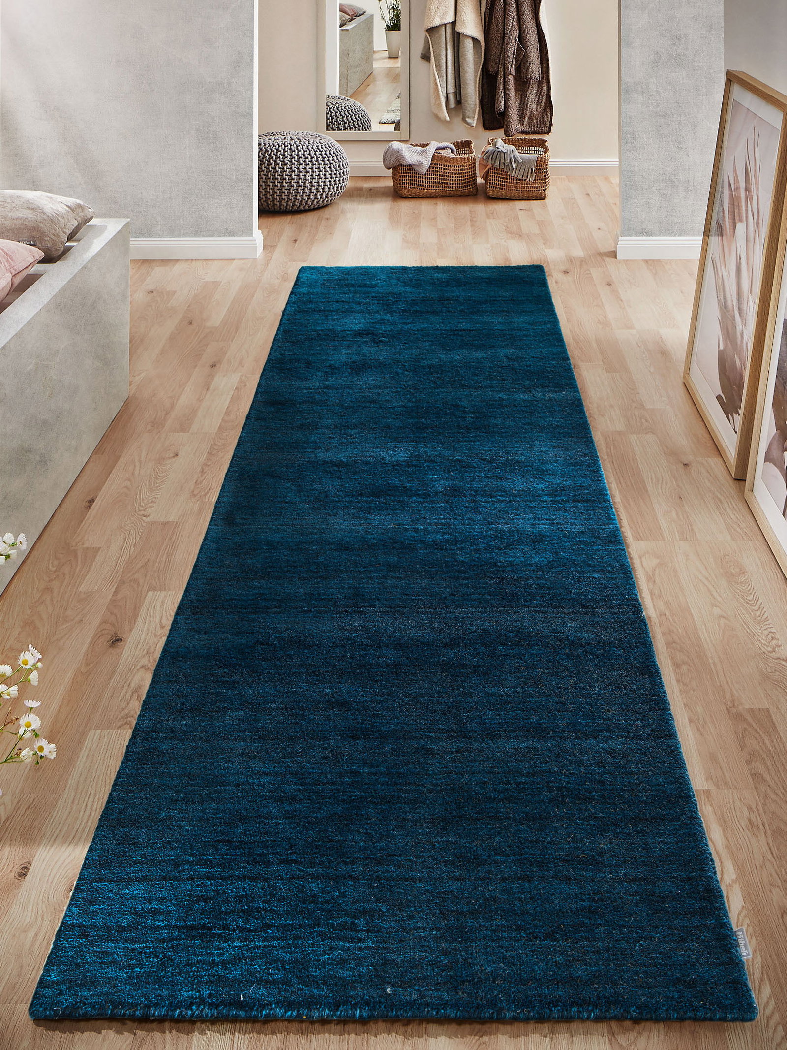 Kibek Woll-Teppich - Barwala Blau 80 x 250 cm