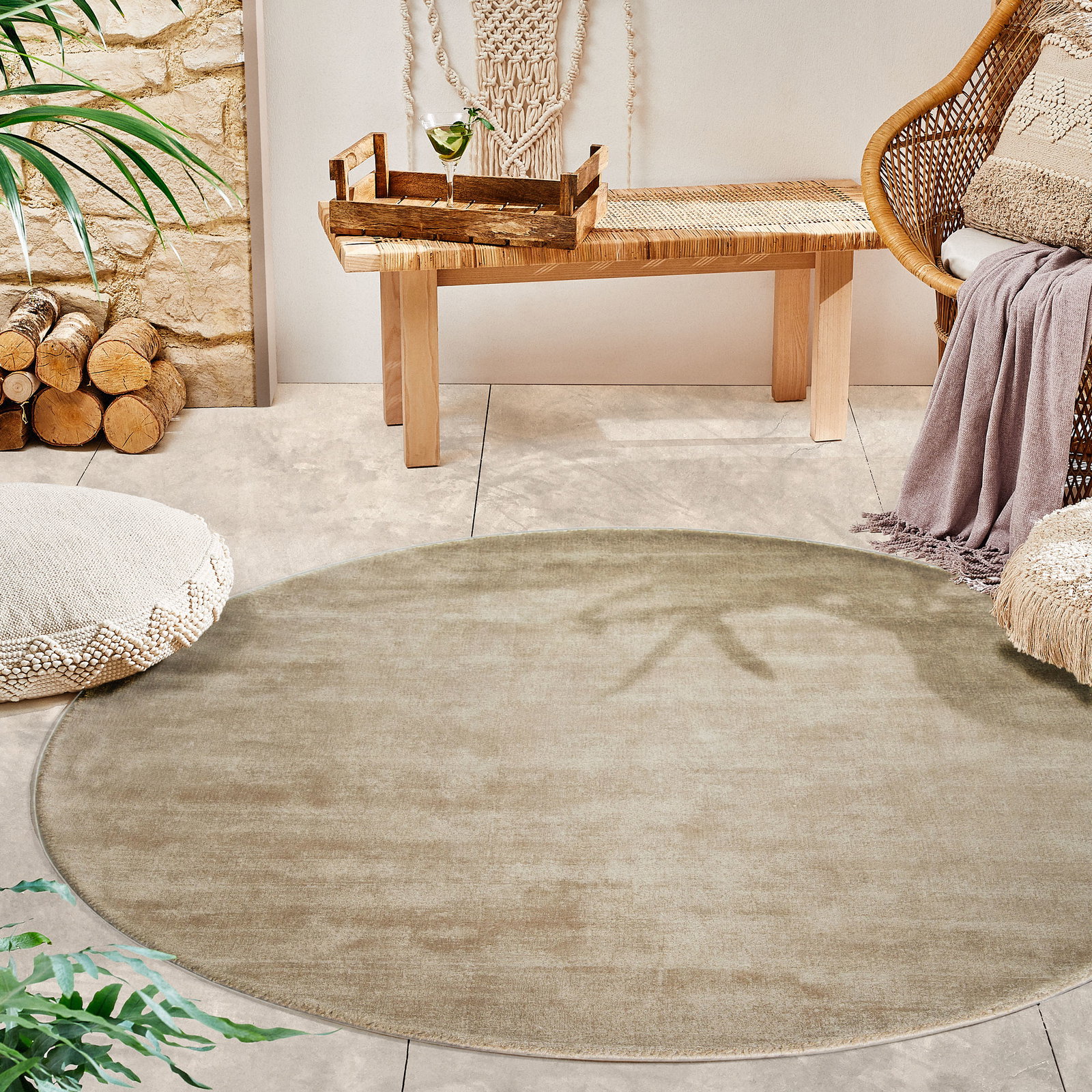 Kibek Viskose-Teppich - Piemonte Beige 150 cm Ø