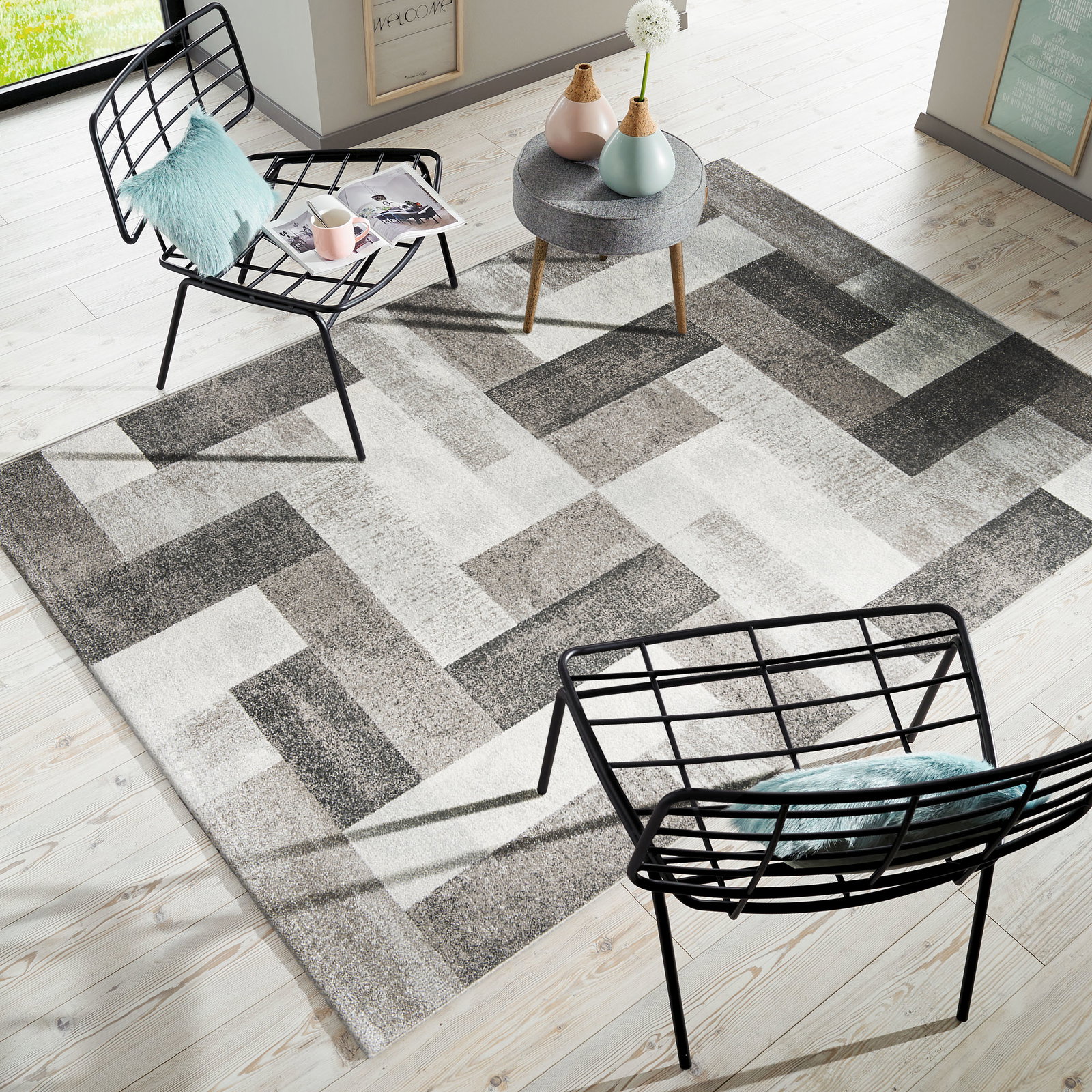 Kibek Moderner Teppich - Urban Maze Grau 240 x 340 cm