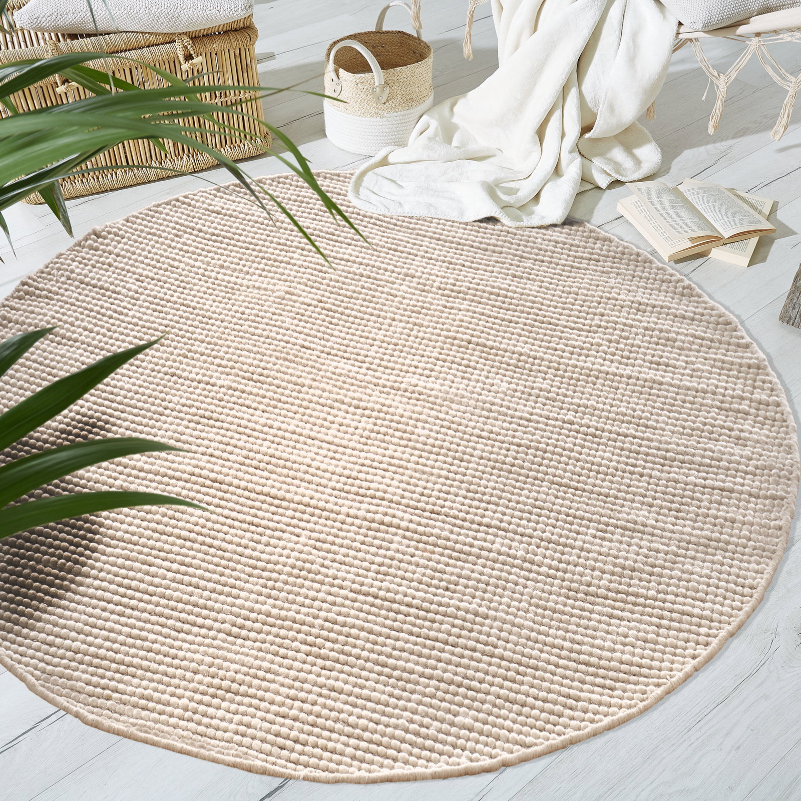 Kibek Handweb-Teppich - Aarhus Creme 240 cm Ø