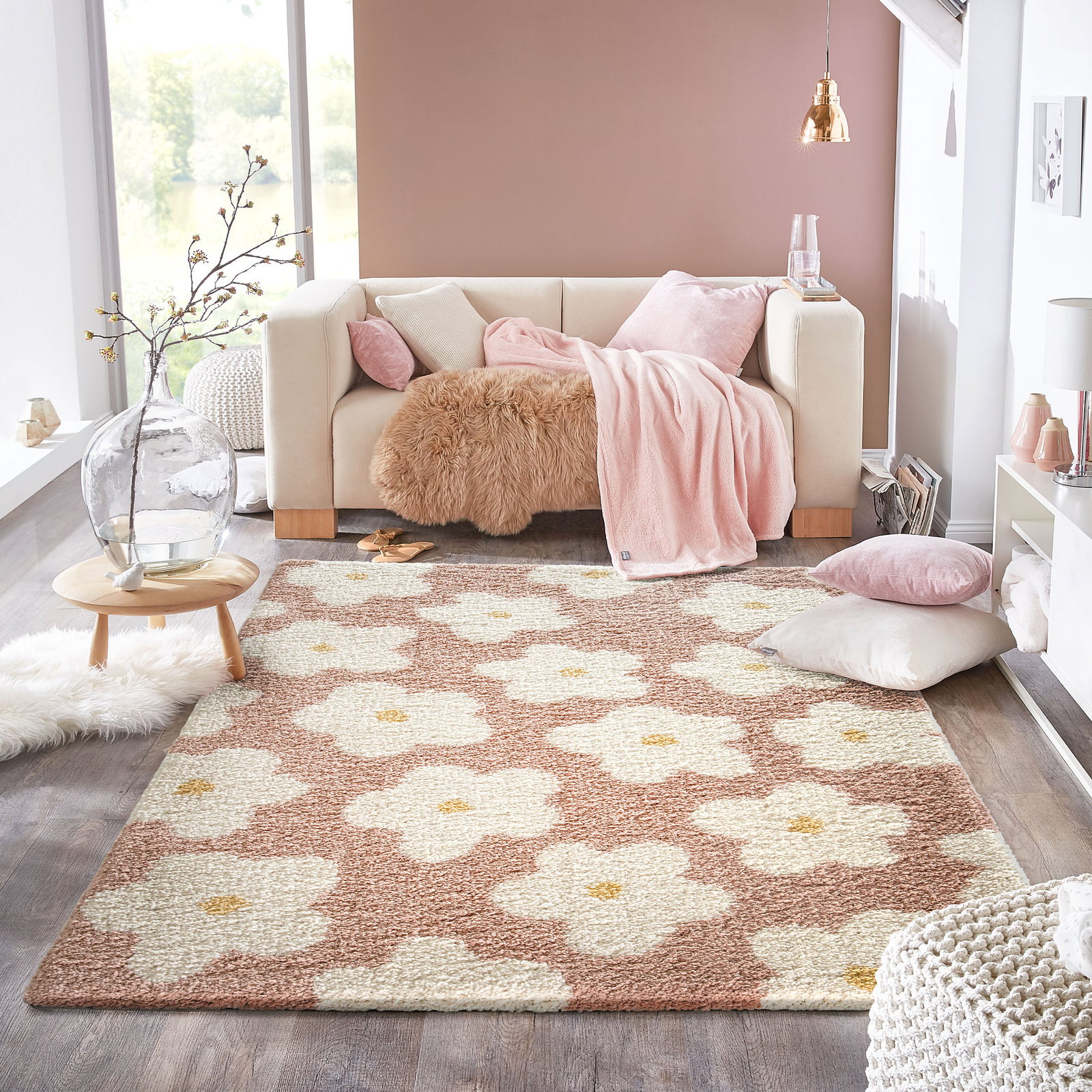 Kibek Moderner Teppich - Daisy Rosa 200 x 290 cm