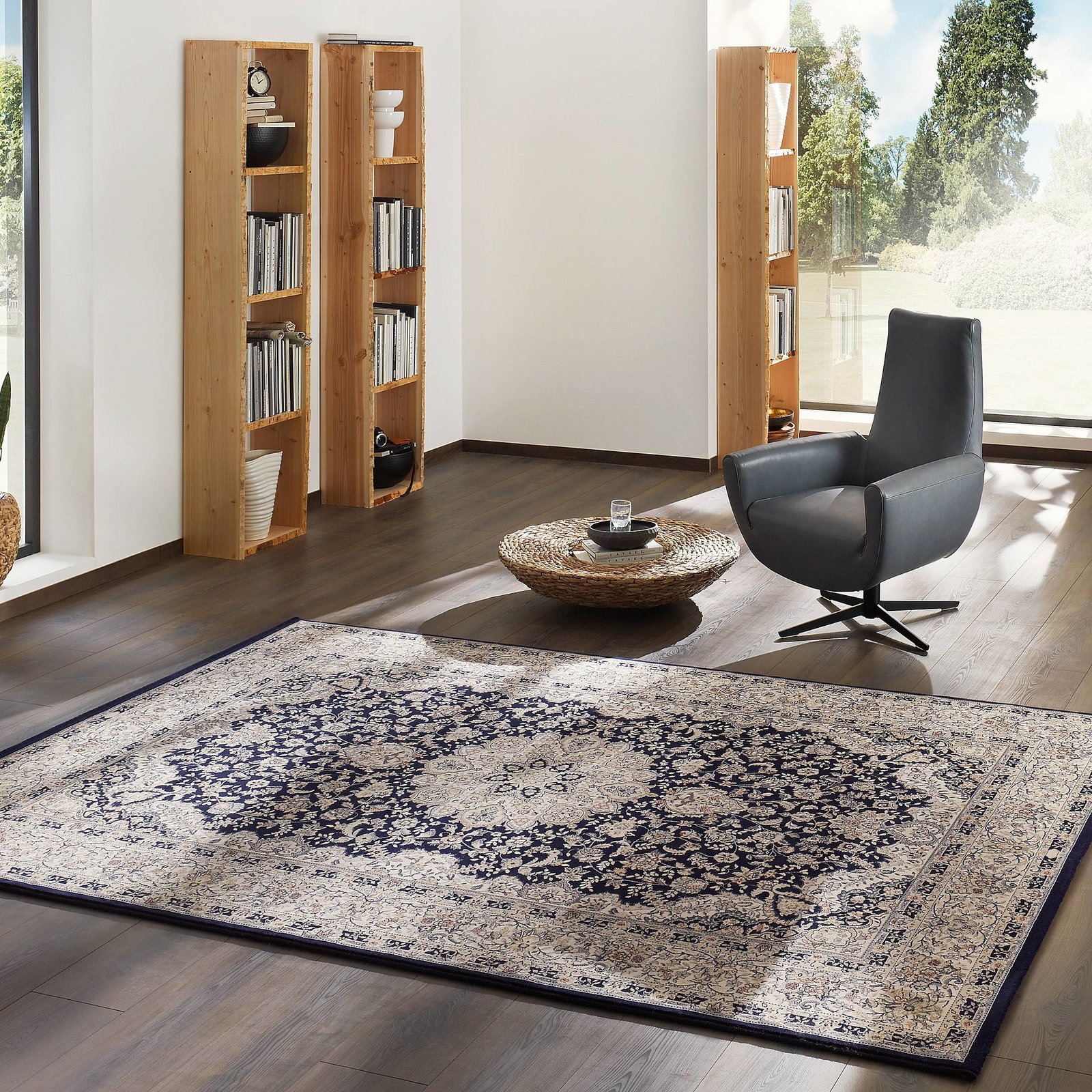 Kibek Orient-Teppich - Opal Deluxe Blau 240 x 340 cm 100 % Schurwolle IWS