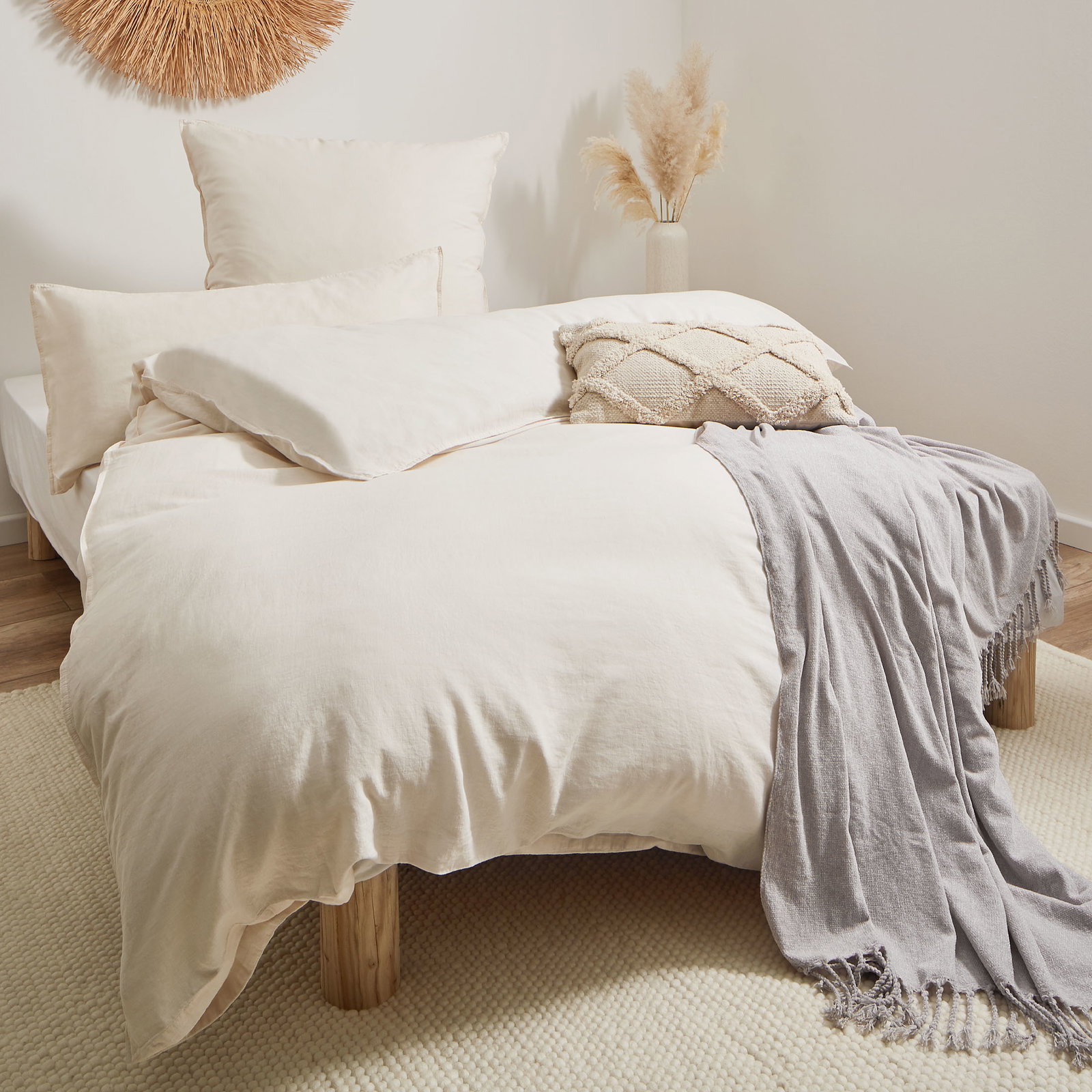 Kibek Renforcé-Bettwäsche - Sanna Creme 135 x 200 cm 55% Leinen, 45% Baumwolle