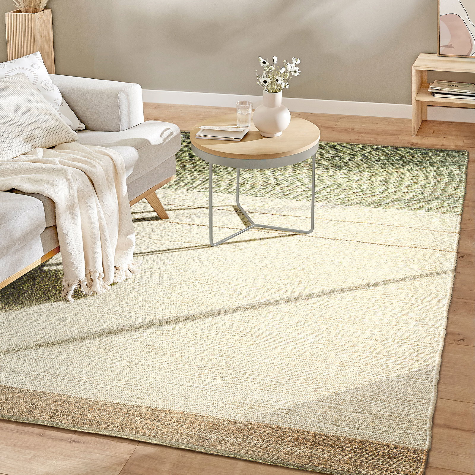Kibek Baumwoll-Teppich - Rasunda Grün 170 x 240 cm 75 % Baumwolle (recycelt), 25 % Jute