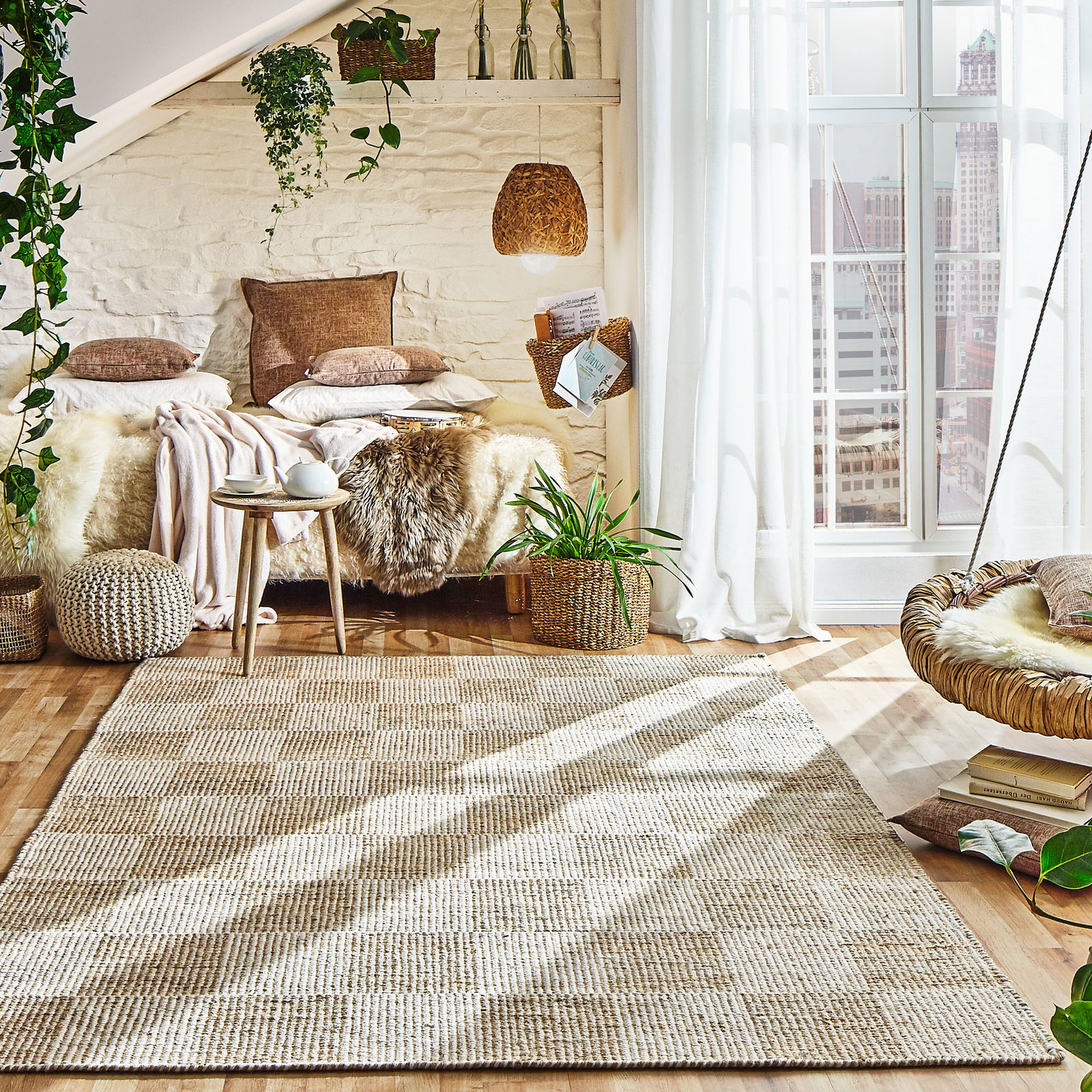 Kibek Flachgewebe-Teppich - Hjelle Beige 150 x 150 cm