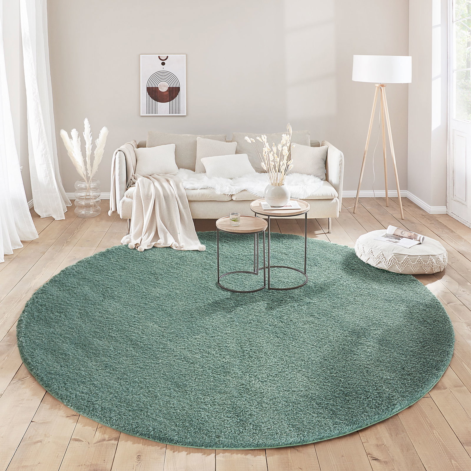 Kibek Hochflor-Teppich - Lounge Grün 160 cm Ø