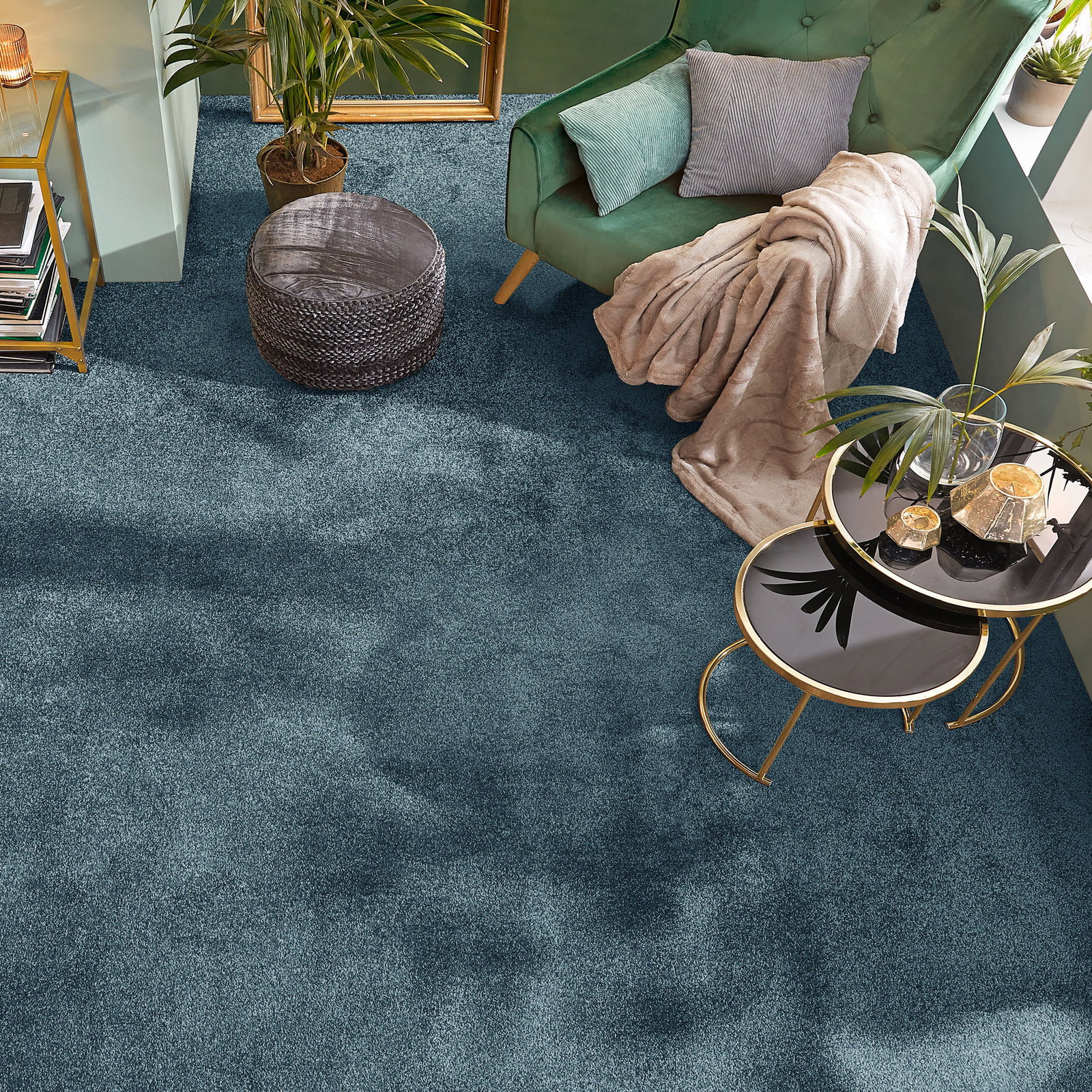 Kibek Velours-Teppichboden - Symphonie Blau 500 cm breit