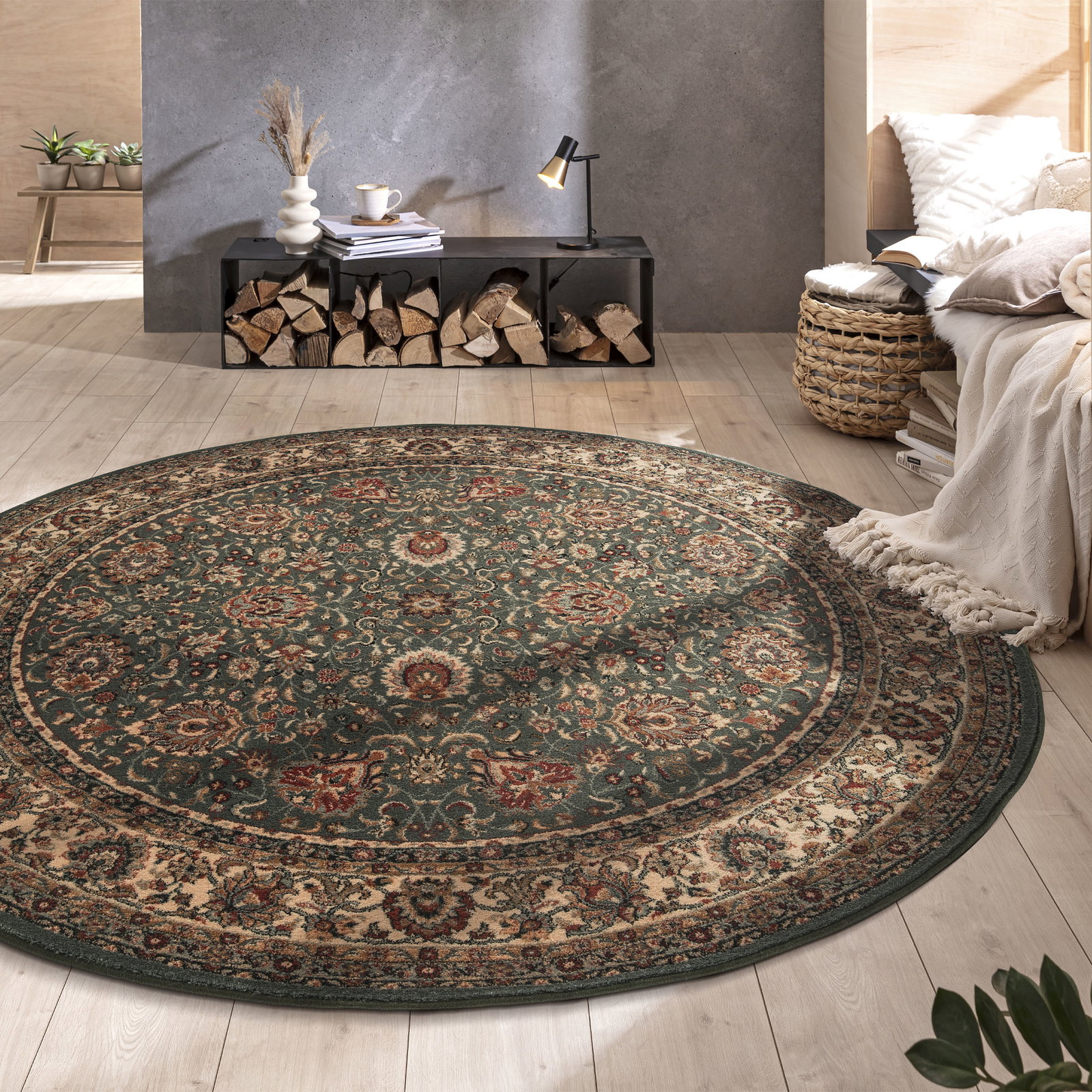 Kibek Orient-Teppich - New Smaragd Grün 120 cm Ø 100% Schurwolle