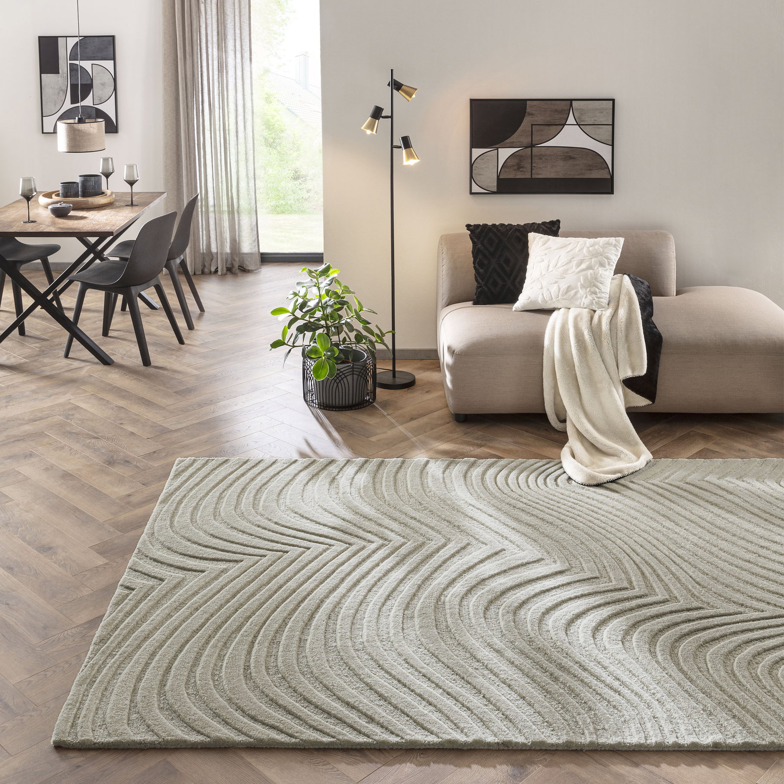 Kibek New Arrival | Woll-Teppich - Wavy | Weiß | 200 x 300 cm