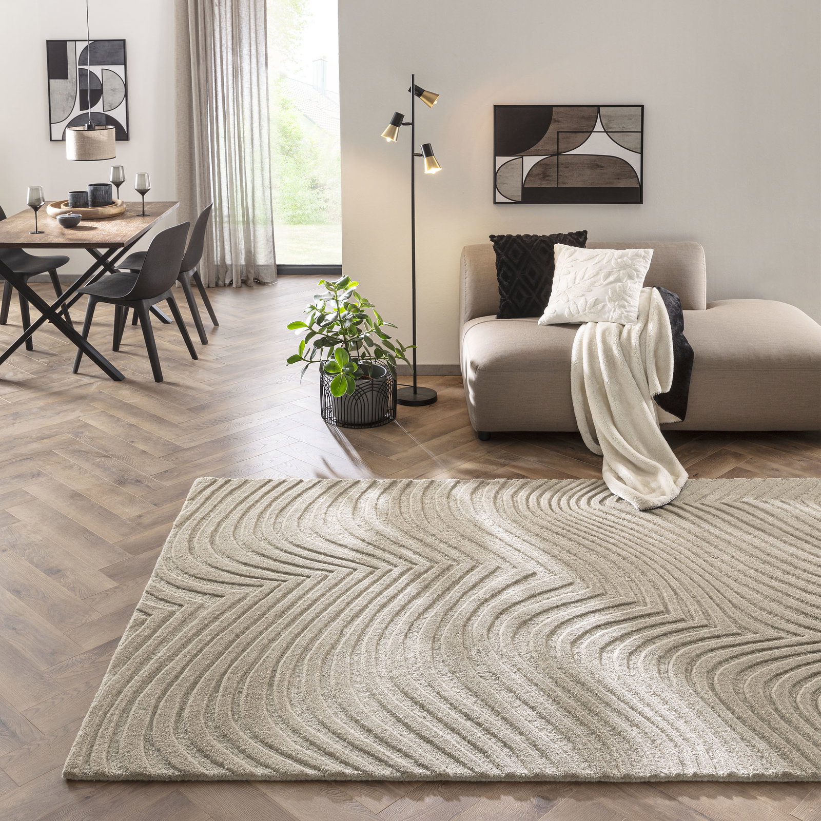 Kibek New Arrival | Woll-Teppich - Wavy | Beige | 170 x 240 cm