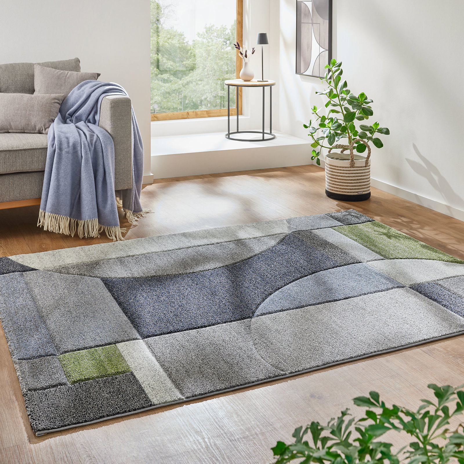Kibek Moderner Teppich - Stampino Blau 120 x 170 cm