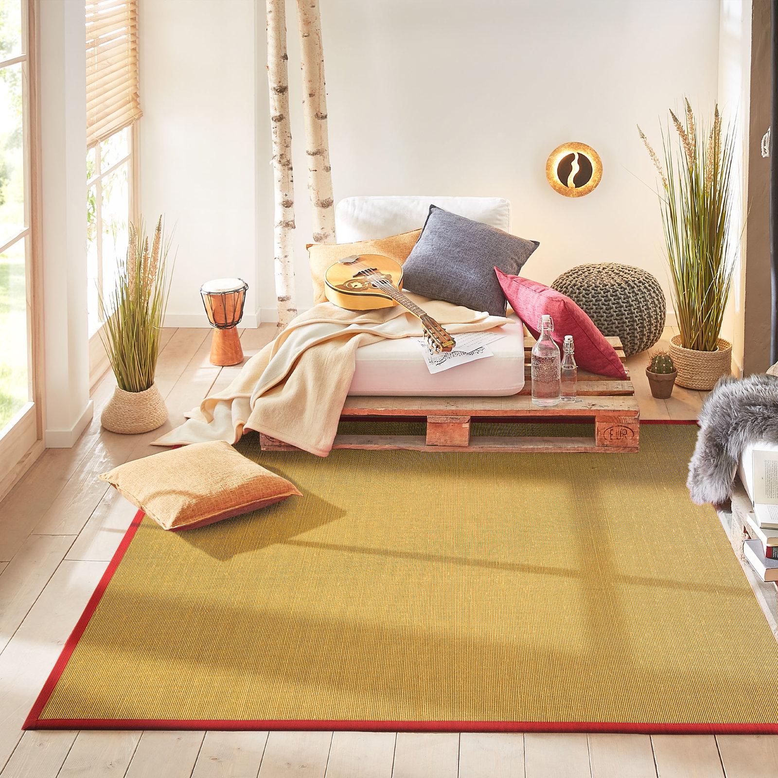 Kibek Sisal-Teppich - Aruba Nature Rot 190 x 190 cm 100% Sisal