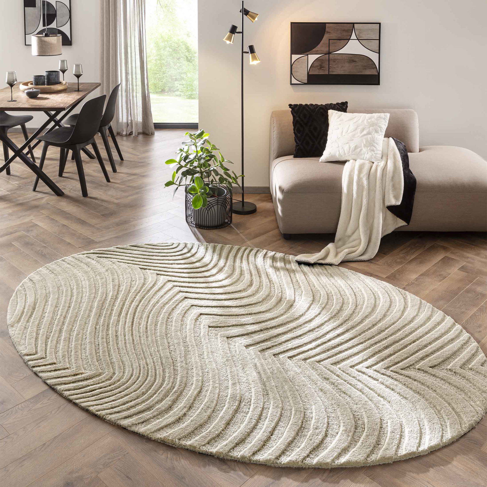 Kibek Woll-Teppich - Wavy Beige 90 x 160 cm