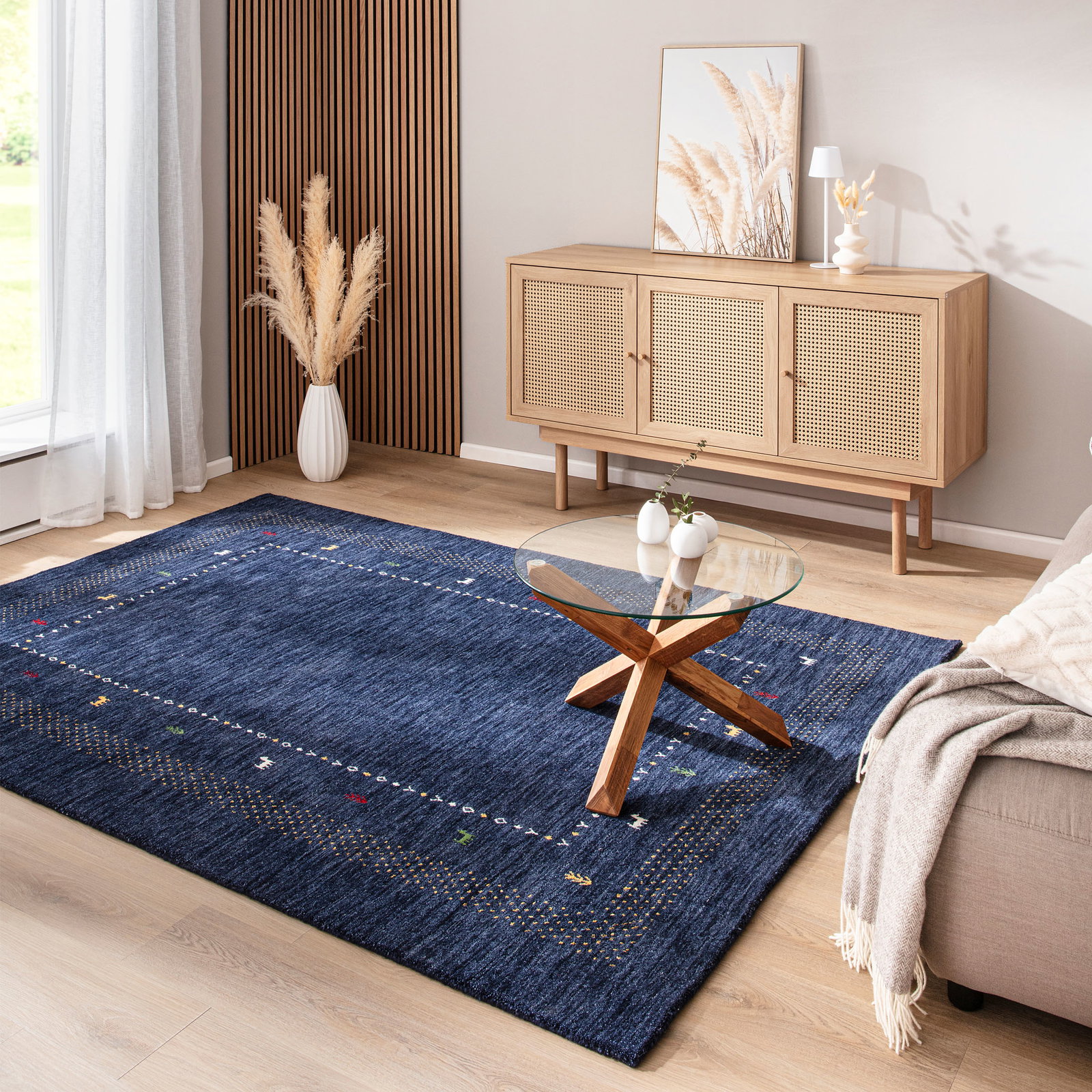 Kibek Gabbeh-Teppich - Kamlapur Blau 70 x 140 cm 100 % Schurwolle