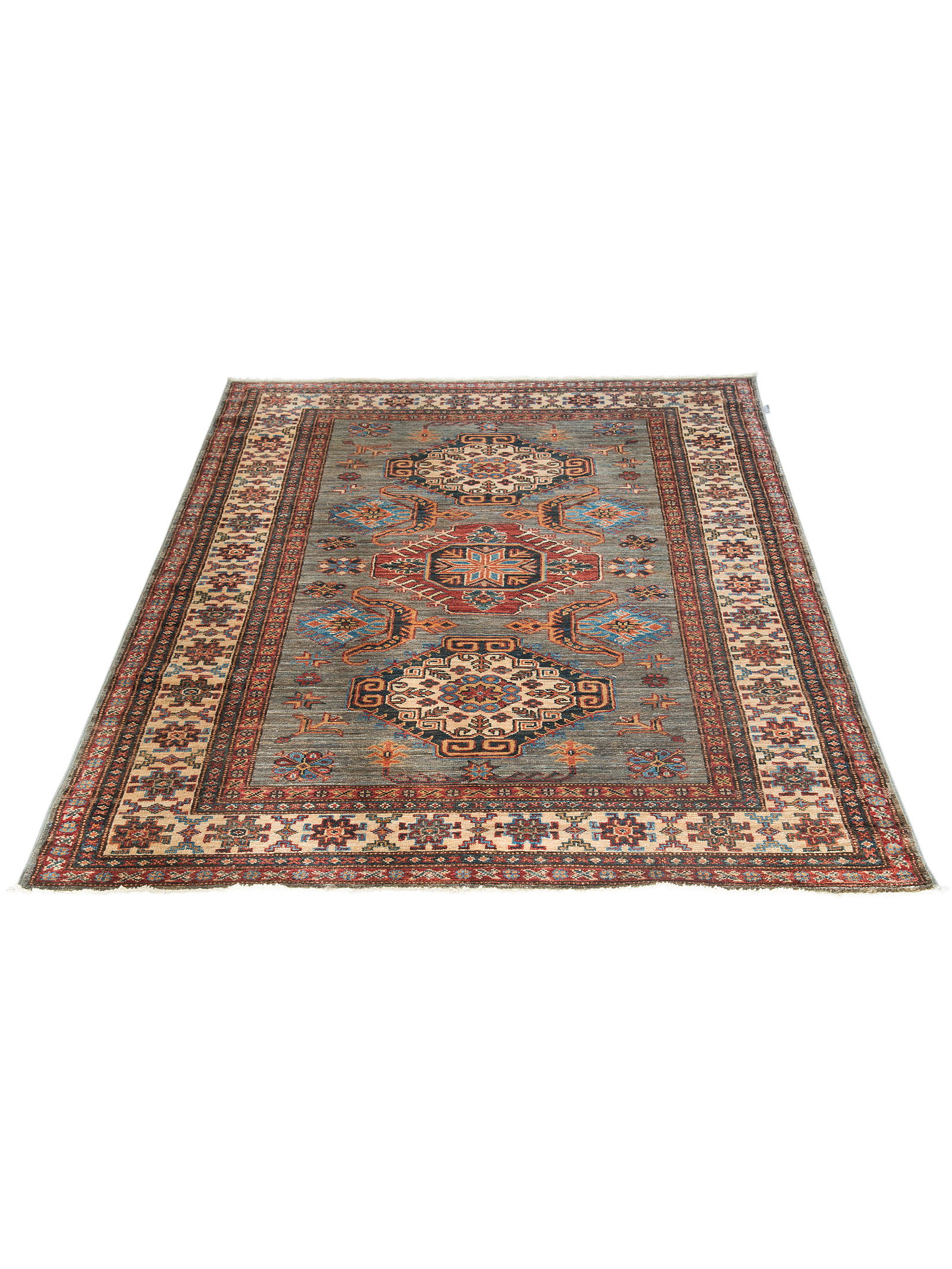 Kibek Unikat / Einzelstück - Kazak Ghazni Grau 140 x 200 cm 100% Schurwolle