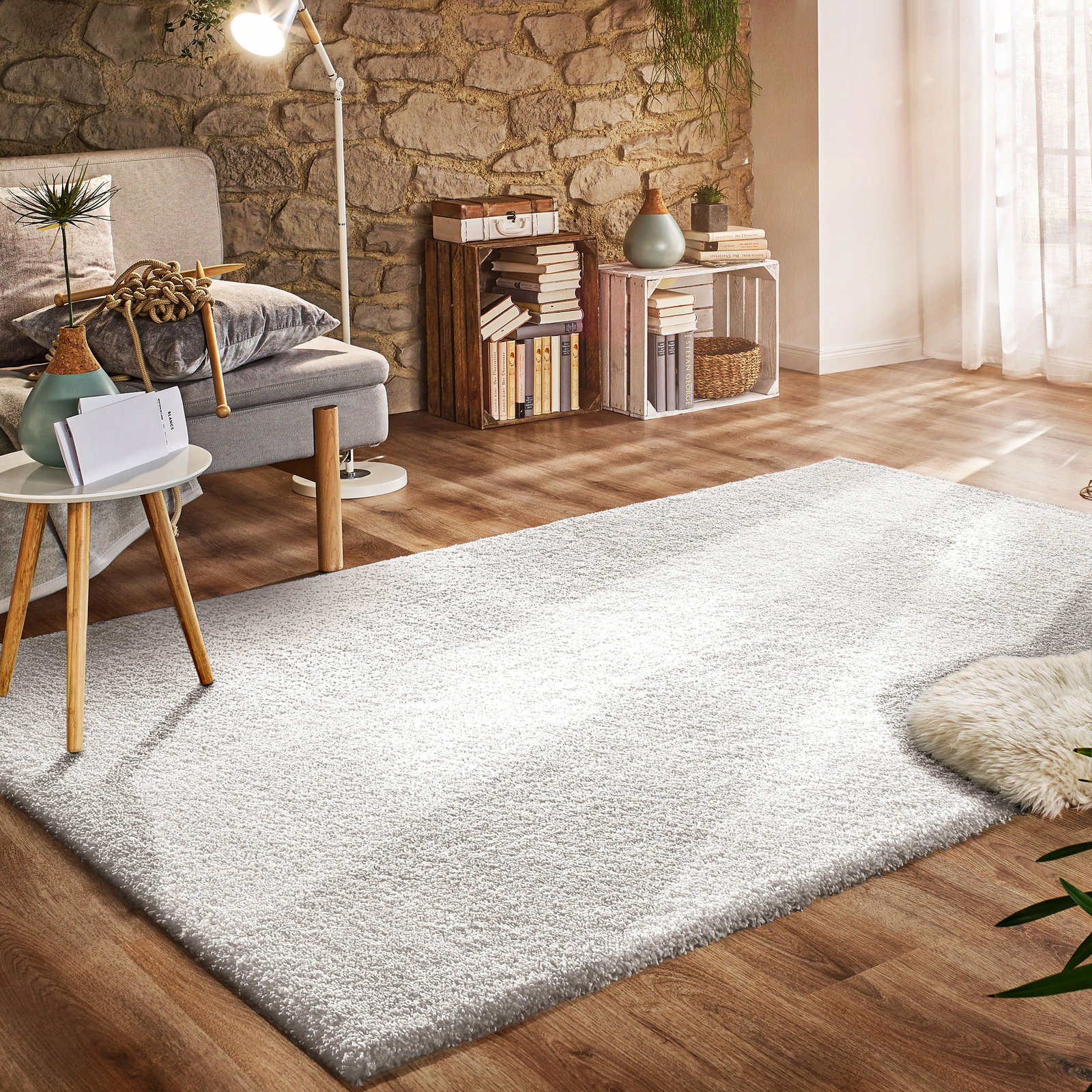 Kibek Hochflor-Teppich - Lounge Weiß 80 x 200 cm