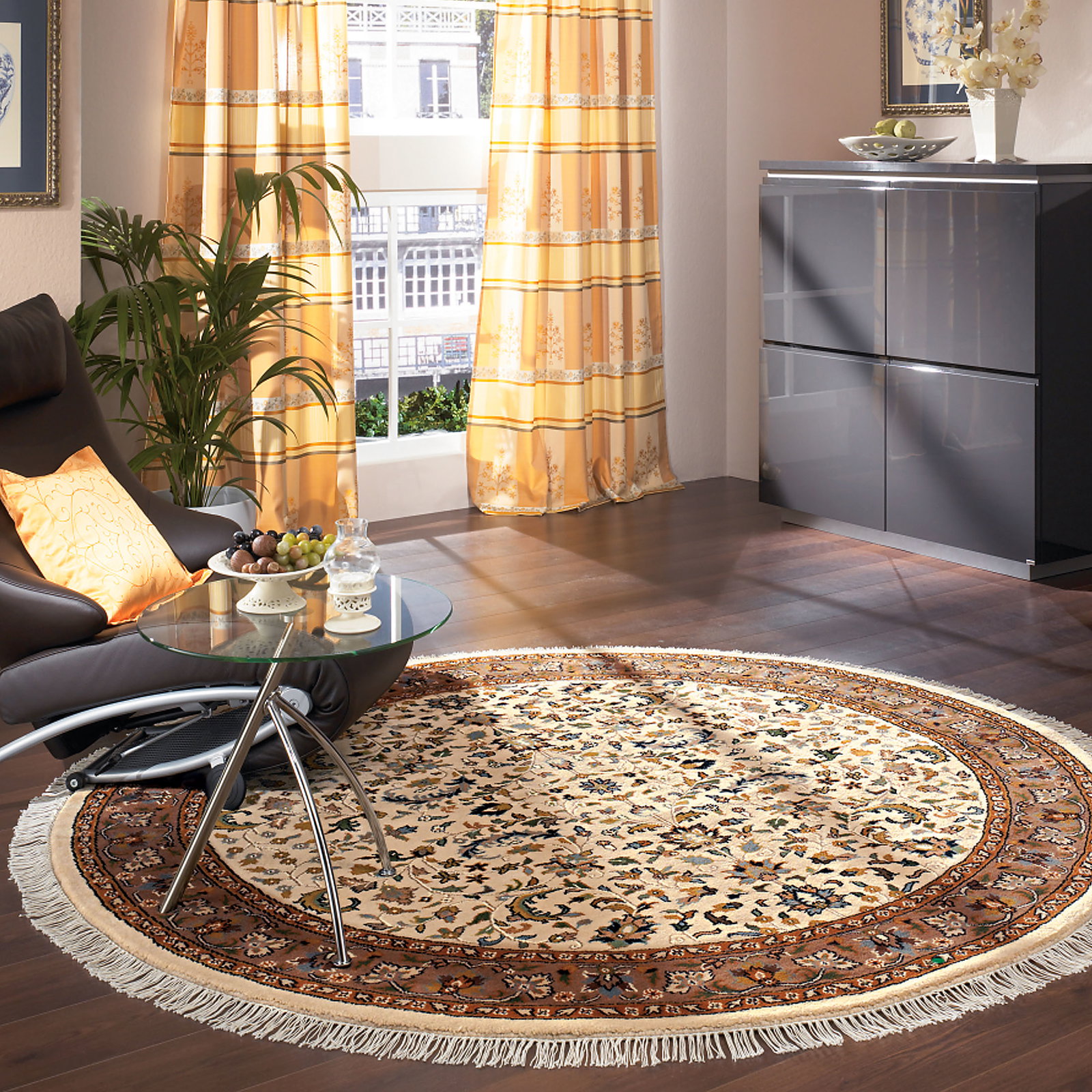 Kibek Orient-Teppich - Padischah Isfahan Beige 200 cm Ø 100 % Schurwolle