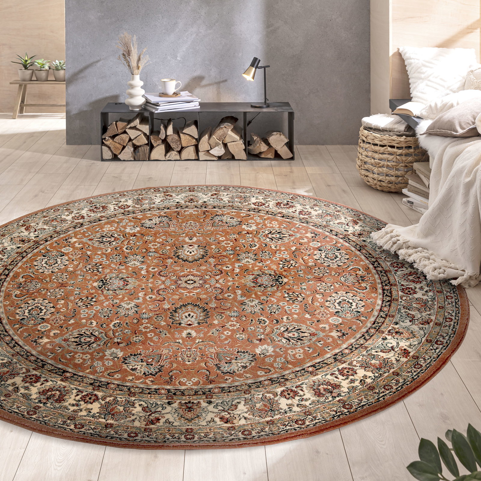 Kibek Orient-Teppich - New Smaragd Orange 120 cm Ø 100% Schurwolle