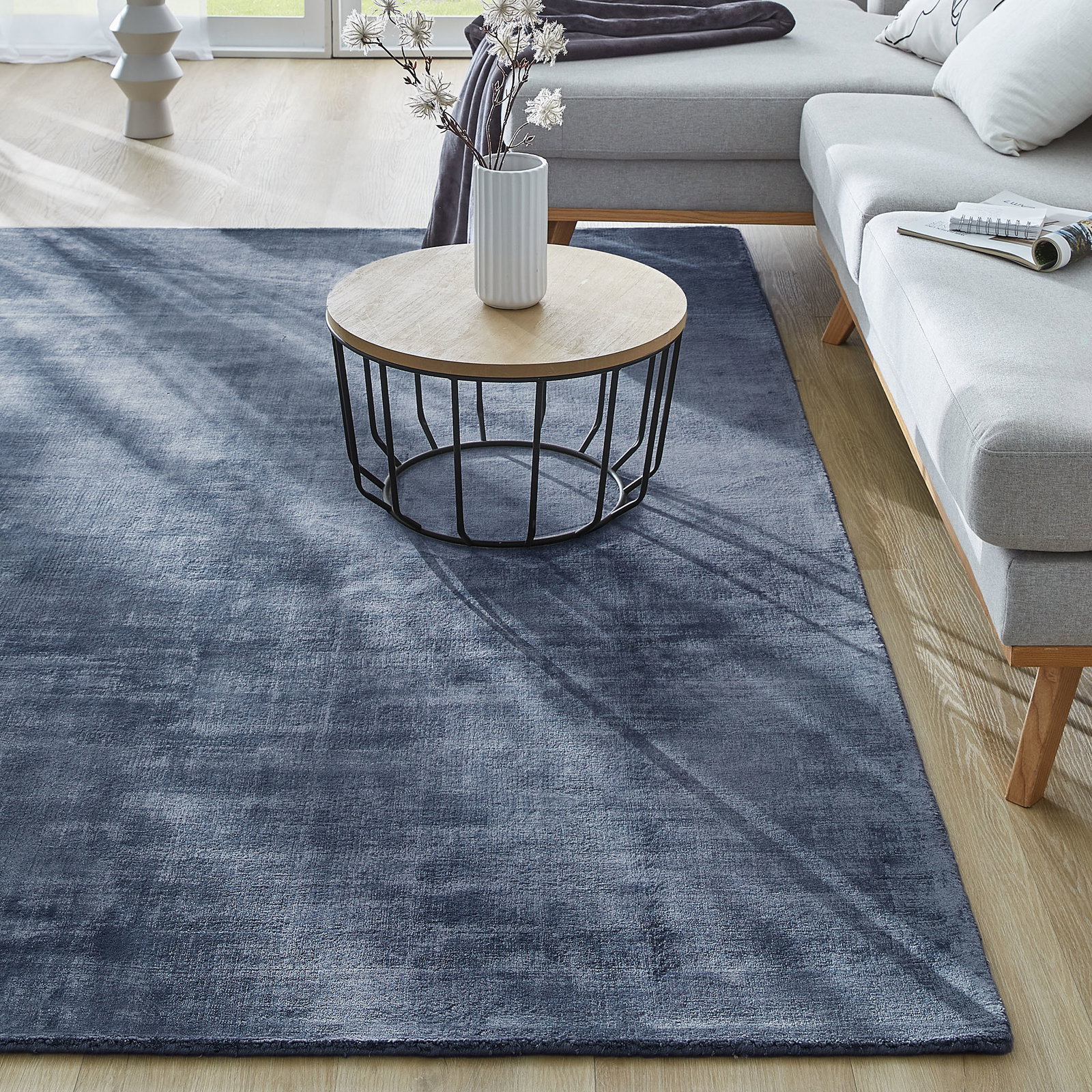 Kibek Viskose-Teppich - Miramar Blau 200 x 200 cm 100% Viskose