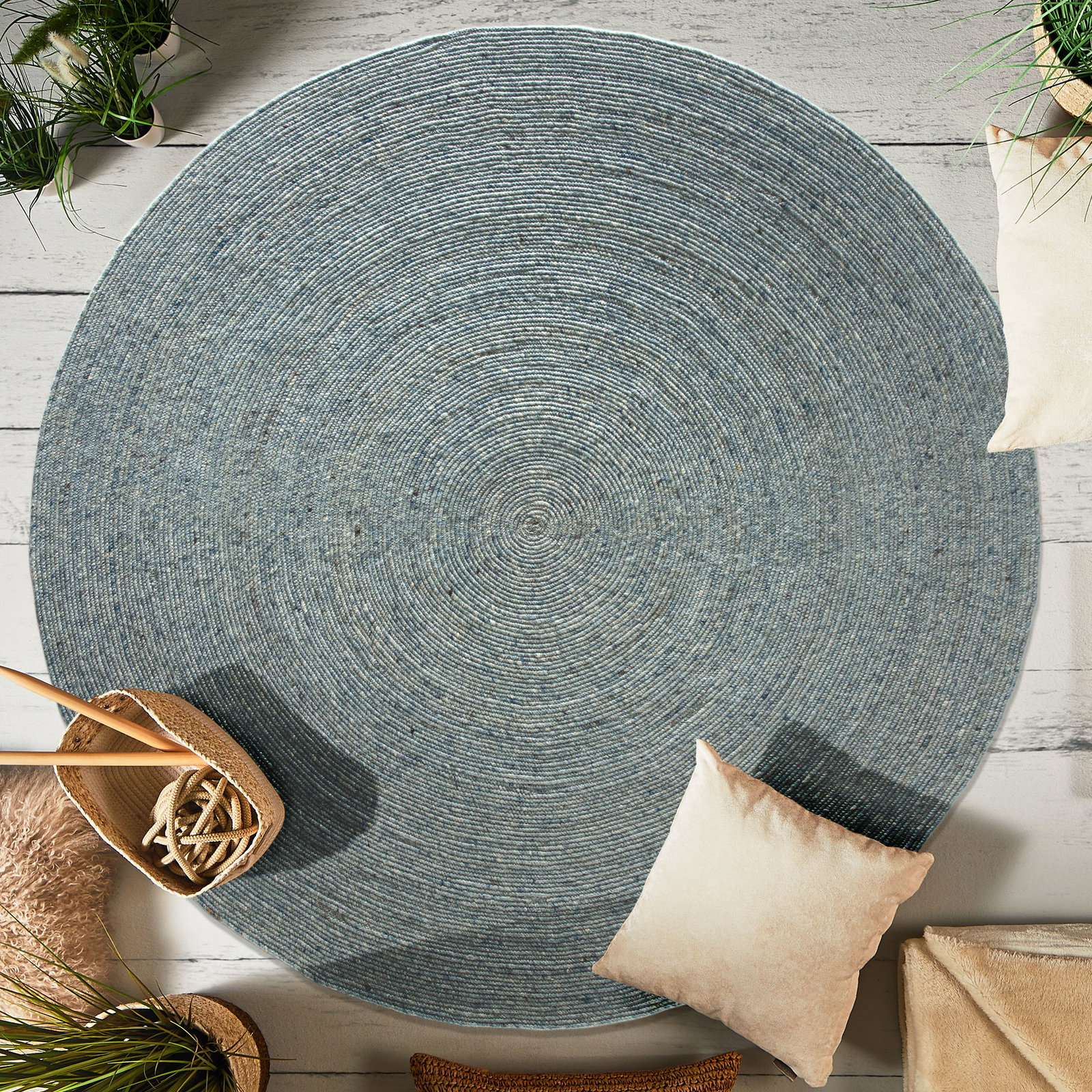 Kibek Woll-Teppich - Björna Blau 200 cm Ø