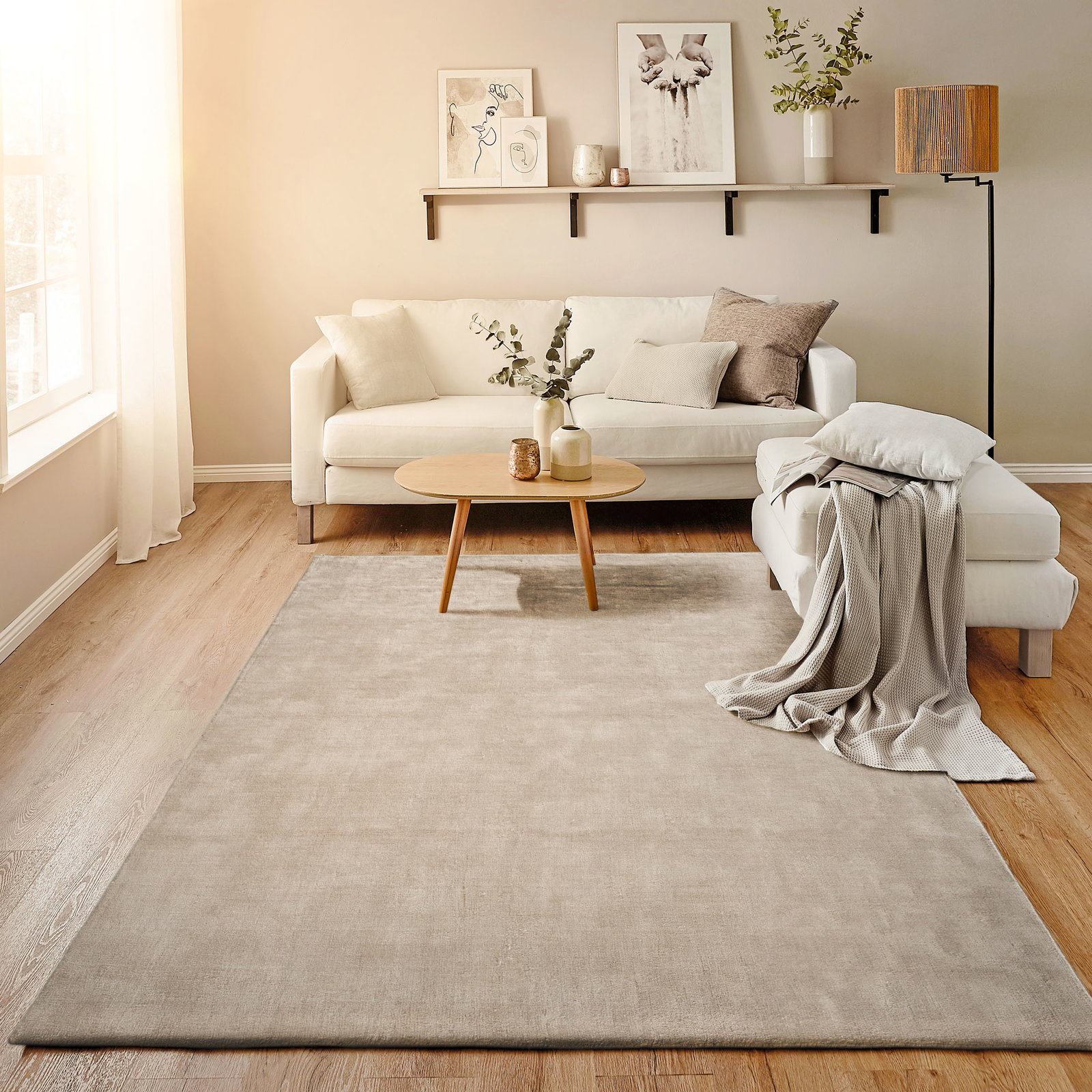 Kibek Viskose-Teppich - Cottanello Beige 70 x 140 cm 50 % Viskose, 50 % Baumwolle