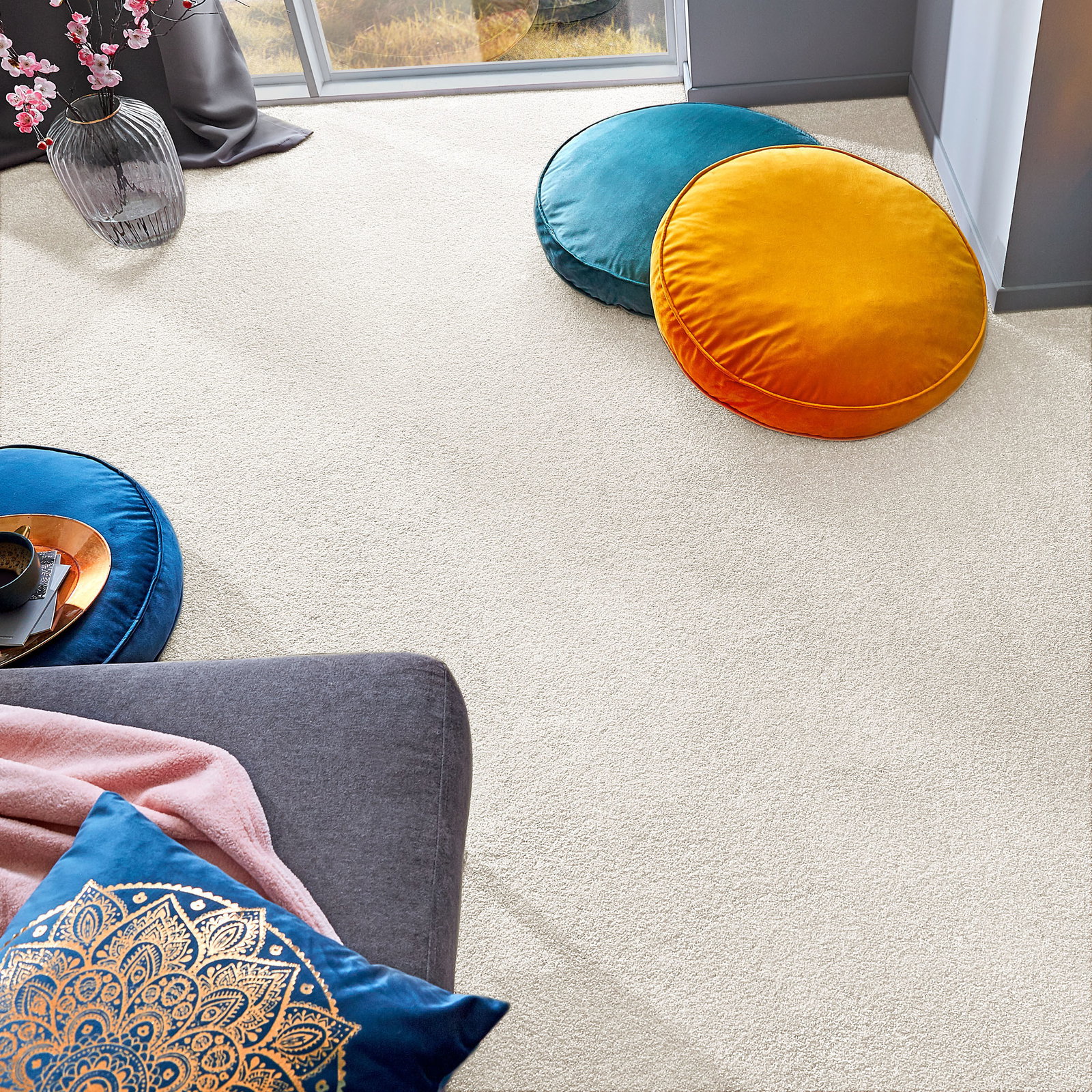 Kibek Velours-Teppichboden - Satin Weiß 400 cm breit