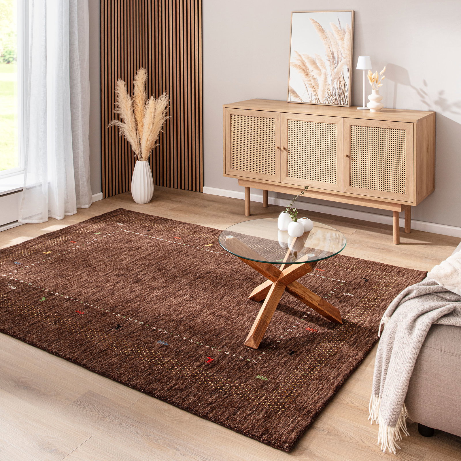 Kibek Gabbeh-Teppich - Kamlapur Braun 200 x 200 cm 100 % Schurwolle
