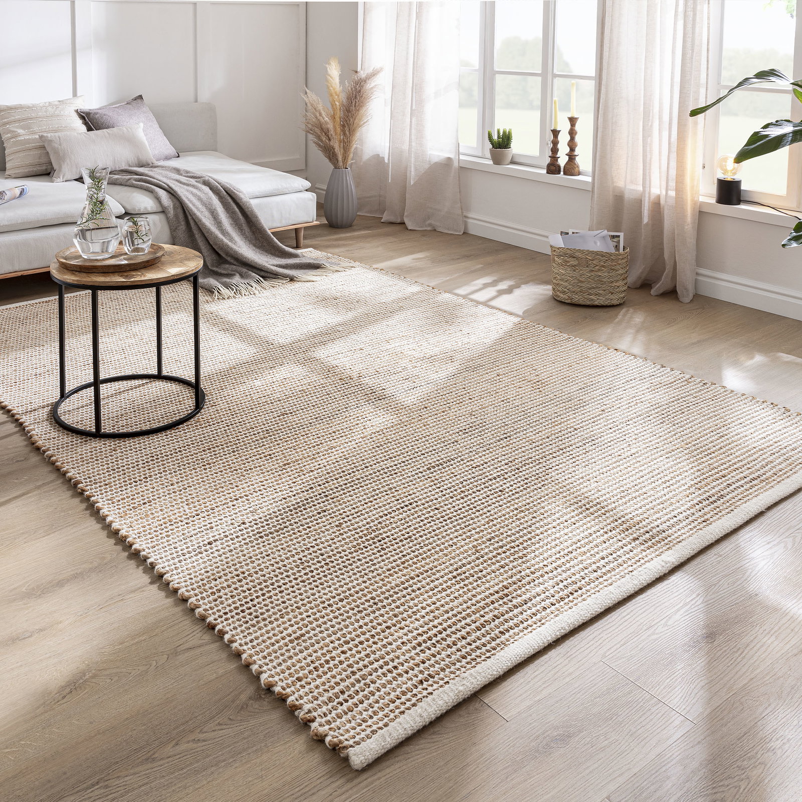 Kibek Jute-Teppich - Holbaek Weiß 80 x 200 cm 70% Jute, 10% Baumwolle, 20% Wolle