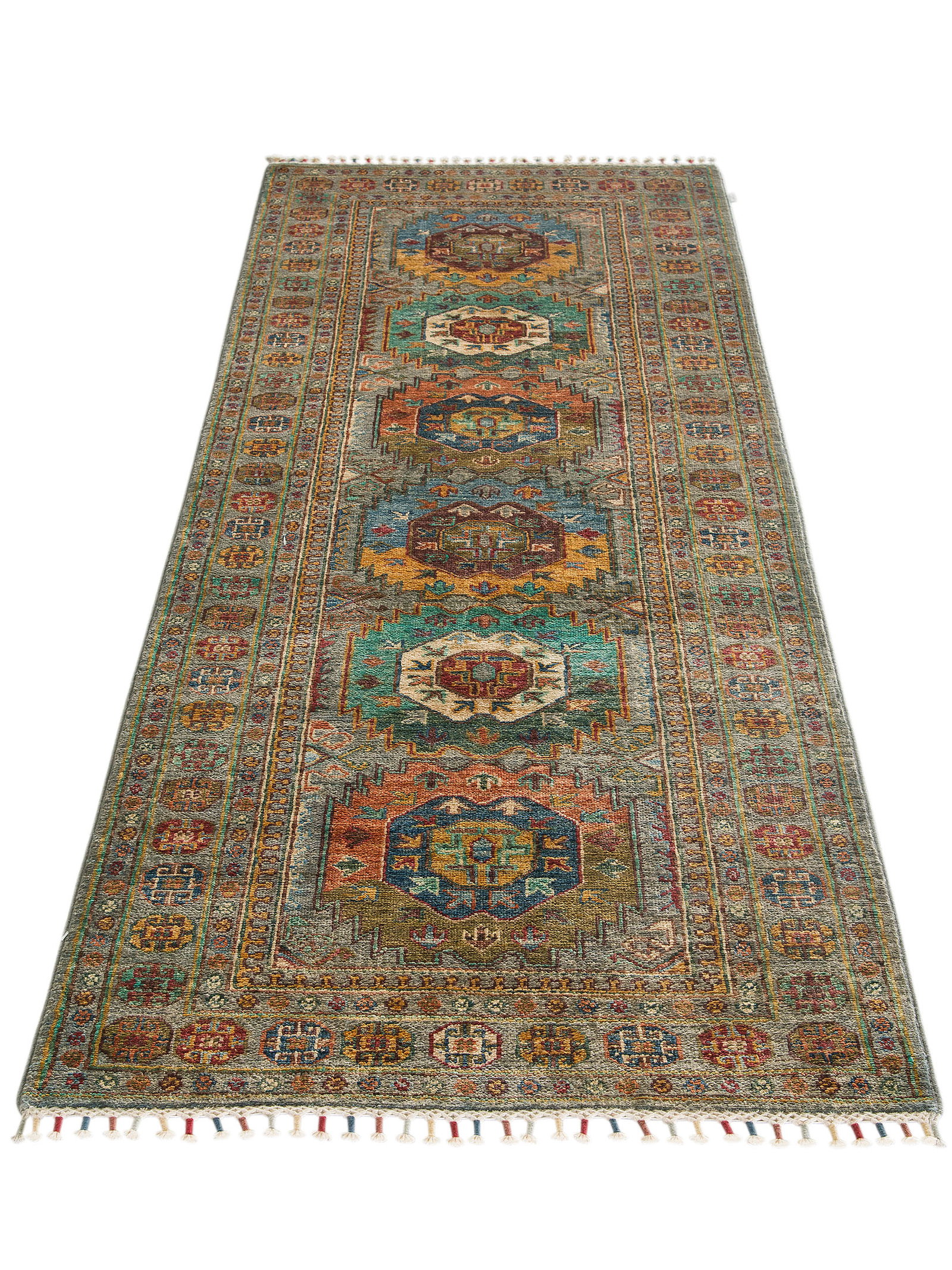 Kibek Unikat / Einzelstück - Kazak Ghazni Multicolor 70 x 250 cm 100% Schurwolle