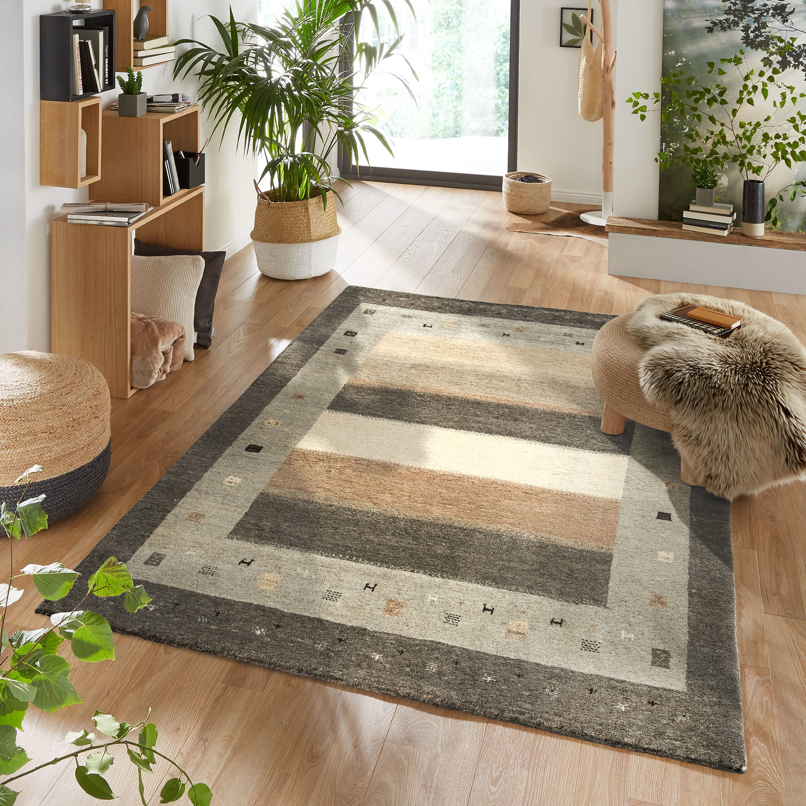 Kibek Gabbeh-Teppich - Harpalpur Grau 90 x 160 cm 100% Schurwolle