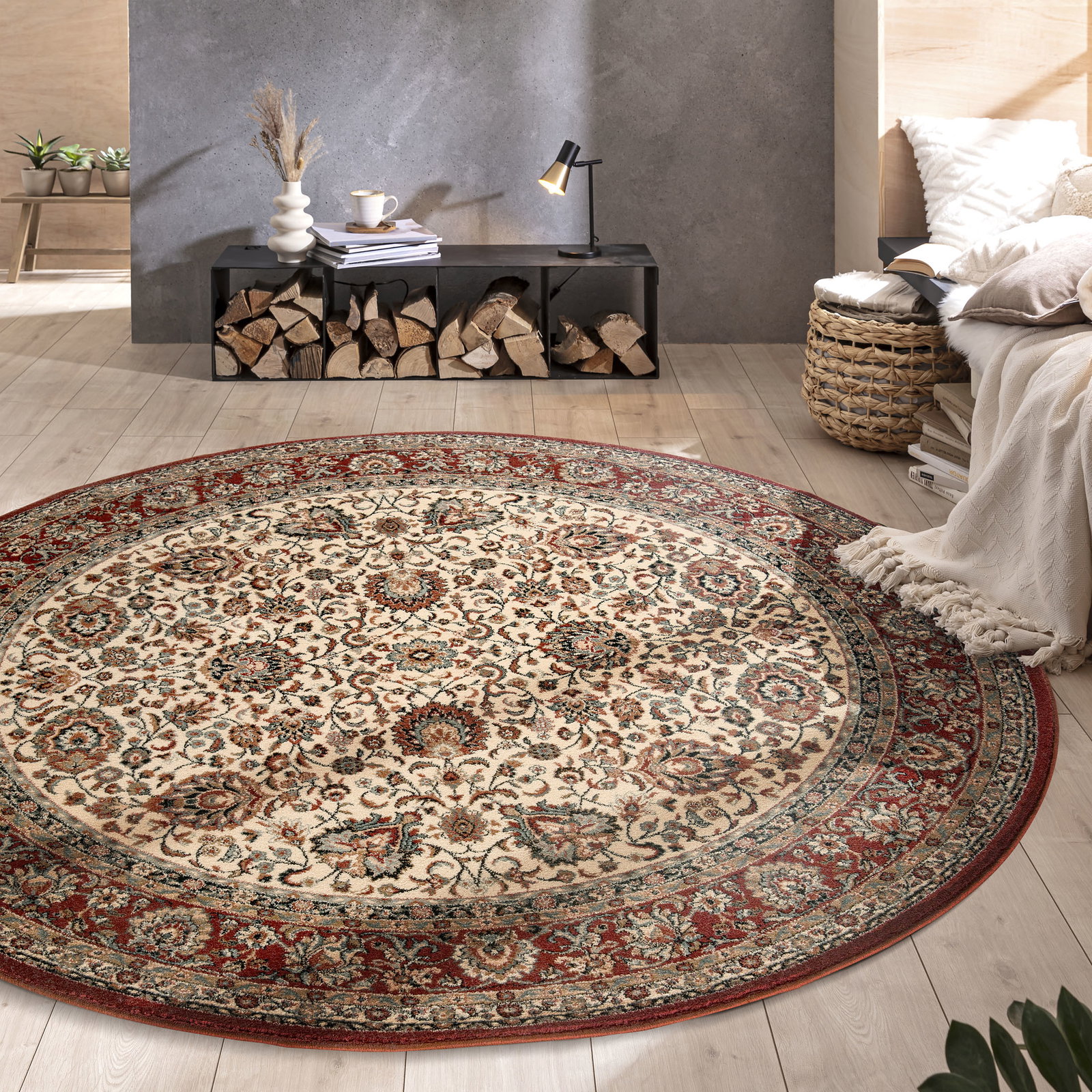 Kibek Orient-Teppich - New Smaragd Creme 200 cm Ø 100% Schurwolle