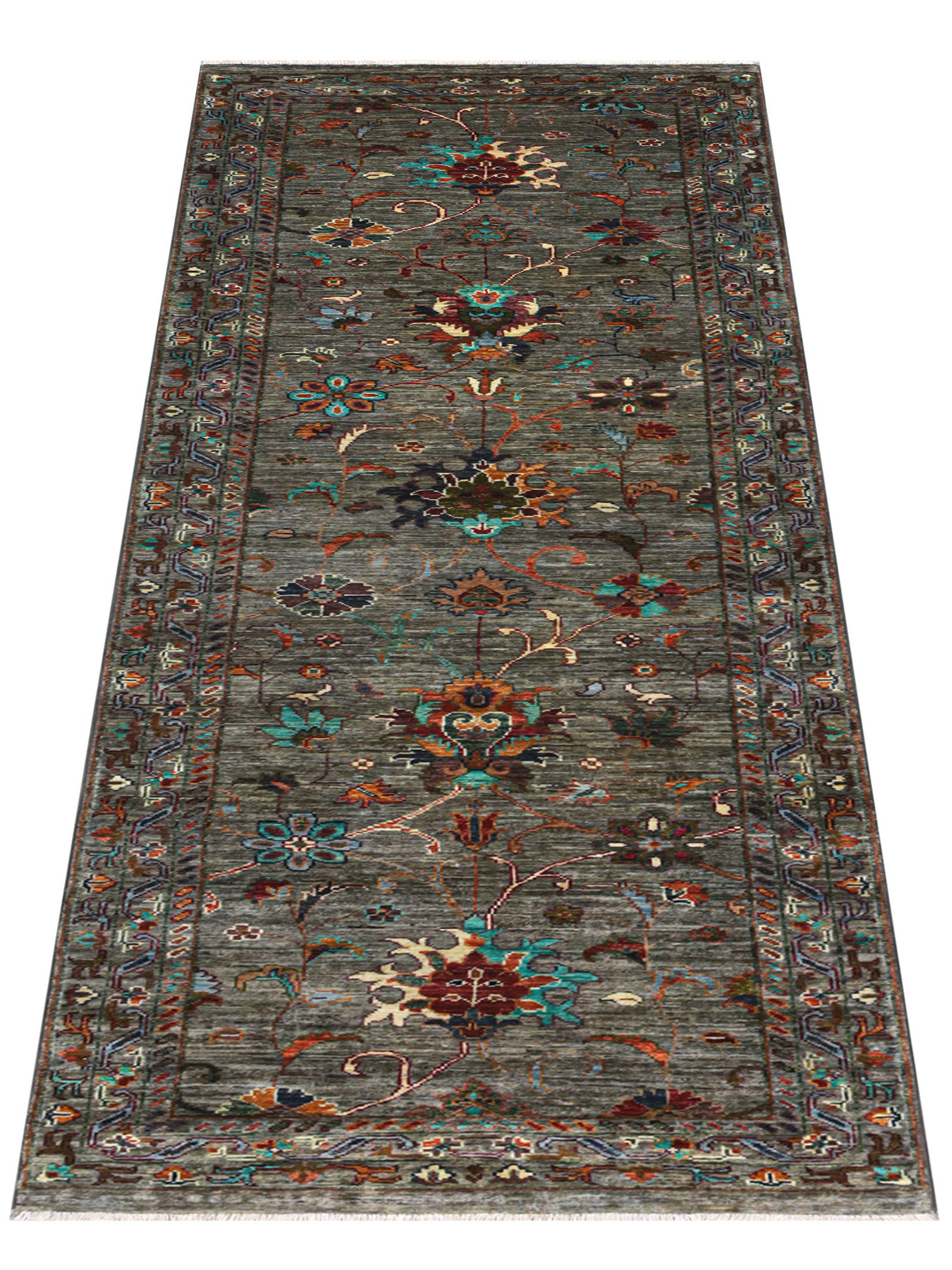 Kibek Unikat / Einzelstück - Kazak Phool Grau 70 x 250 cm 100% Schurwolle