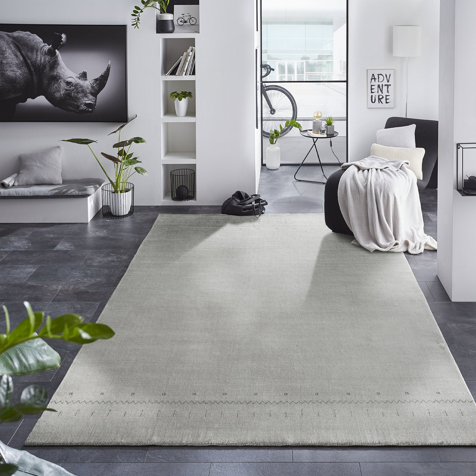 Kibek Loribaff - Bansur Grau 60 x 90 cm 100 % Schurwolle