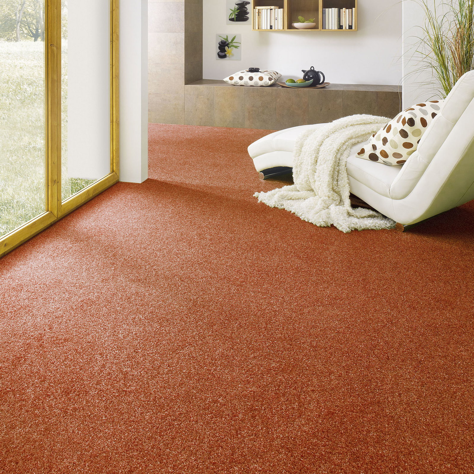 Kibek Velours-Teppichboden - Green Line Orange 500 cm breit