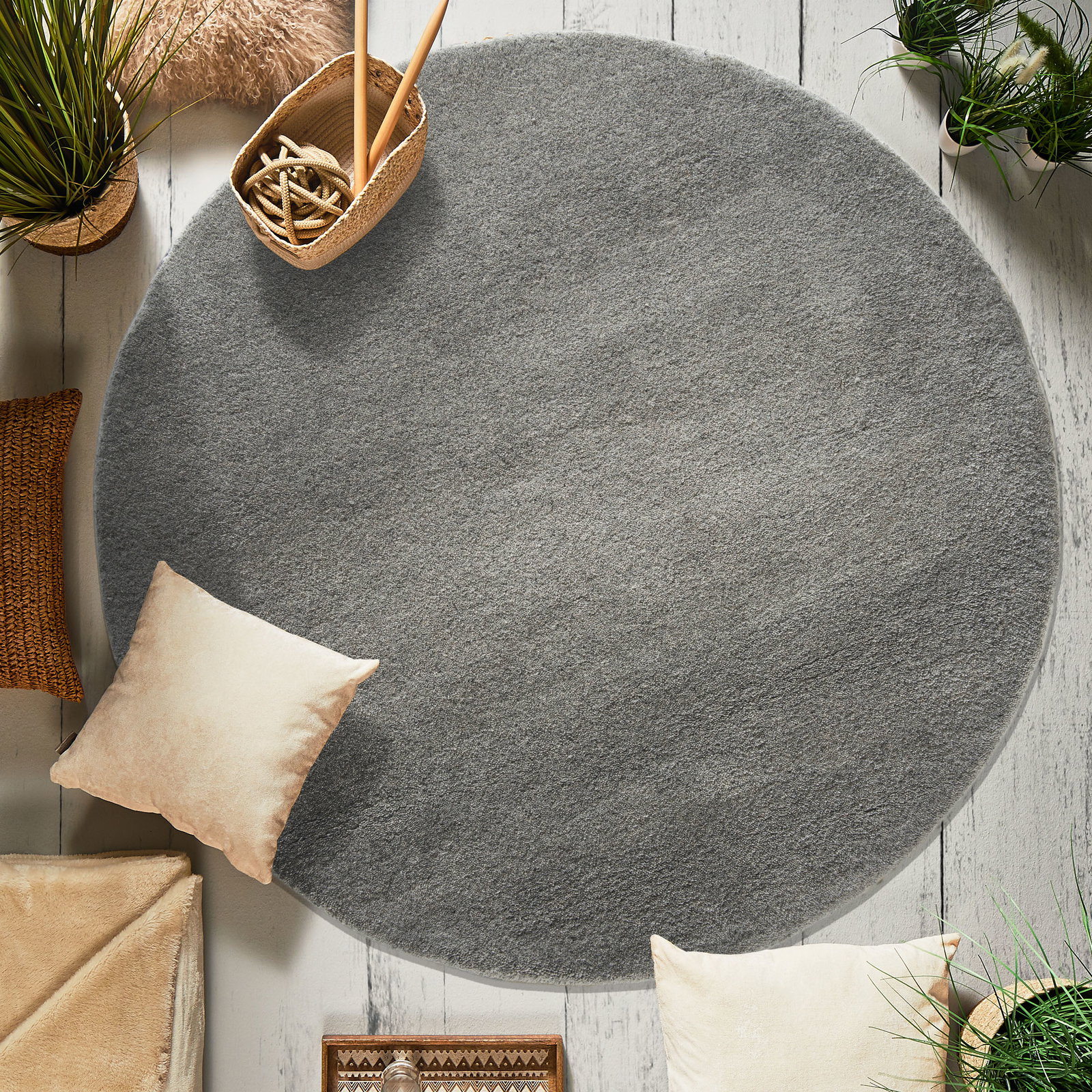 Kibek Woll-Teppich - Mavora Grau 150 cm Ø